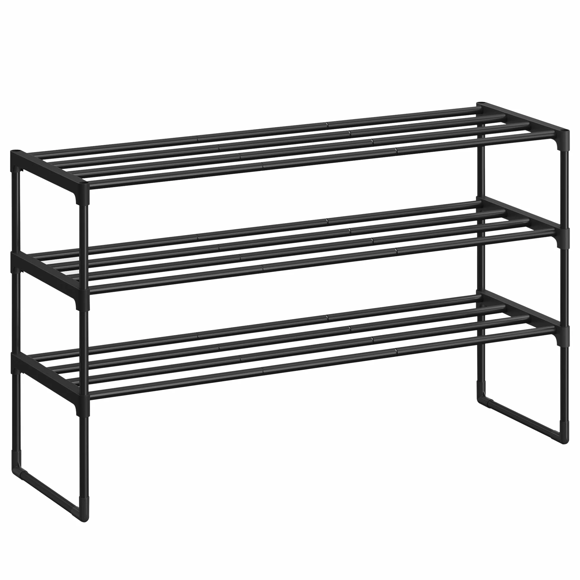 SONGMICS Regał na buty, 3-poziomowy, metalowy, 12-15 par, do korytarza, salonu, sypialni, 30 x 92 x 55 cm, czarny, LSA303B02