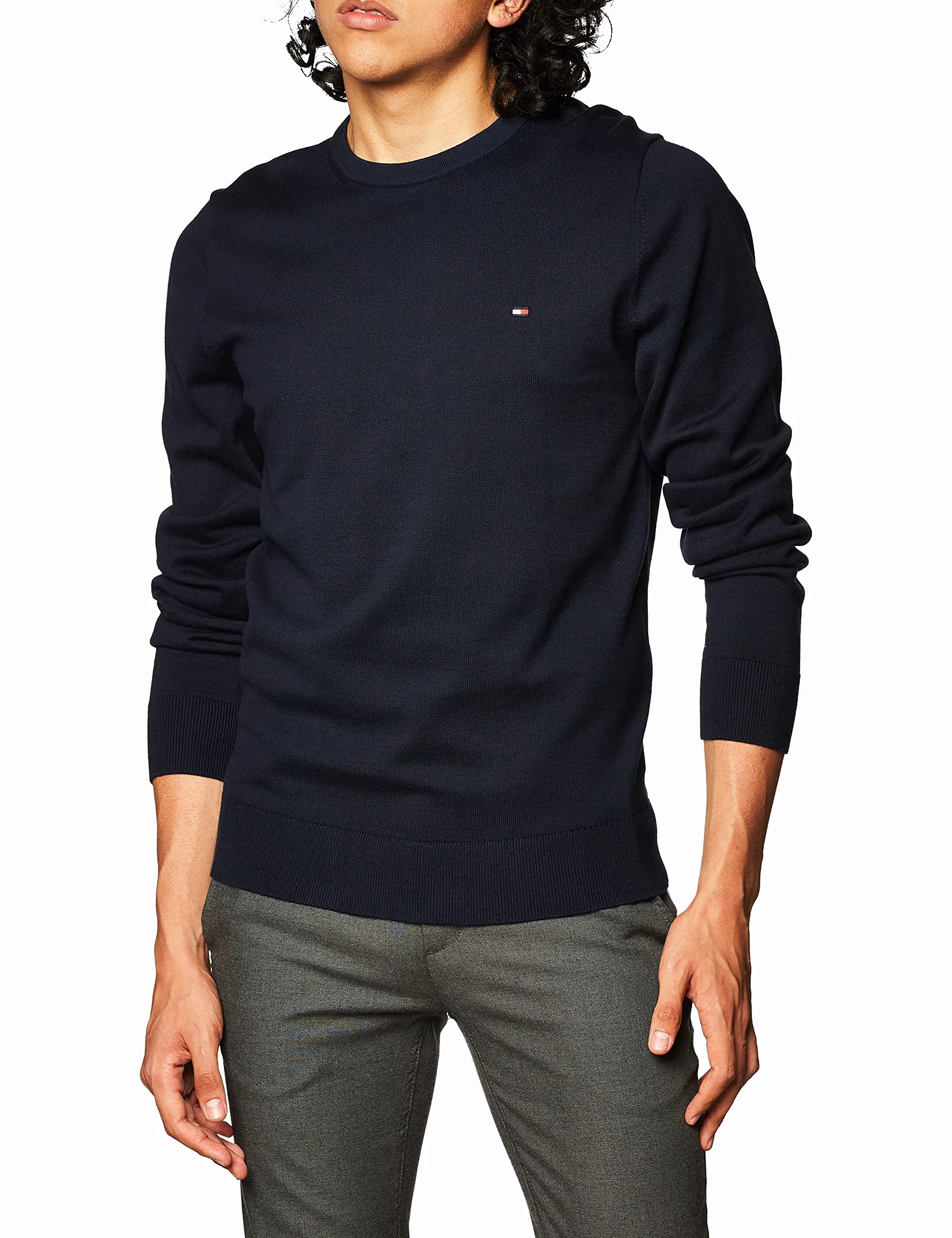 Tommy Hilfiger Męski sweter z bawełny Essential Crew Neck MW0MW14748, niebieski, M, Niebieski (pustynne niebo), M
