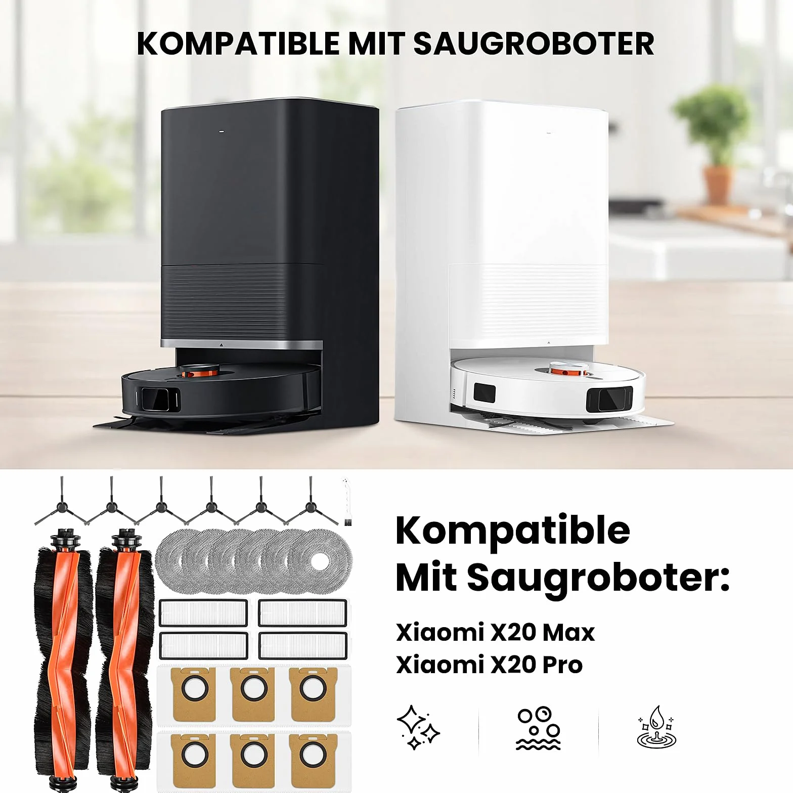 Zestaw akcesoriów do robota odkurzającego Xiaomi X20 Max / X20 Pro, 2 szczotki główne, 6 worków, 6 podkładek, 4 filtry HEPA, 6 szczotek bocznych