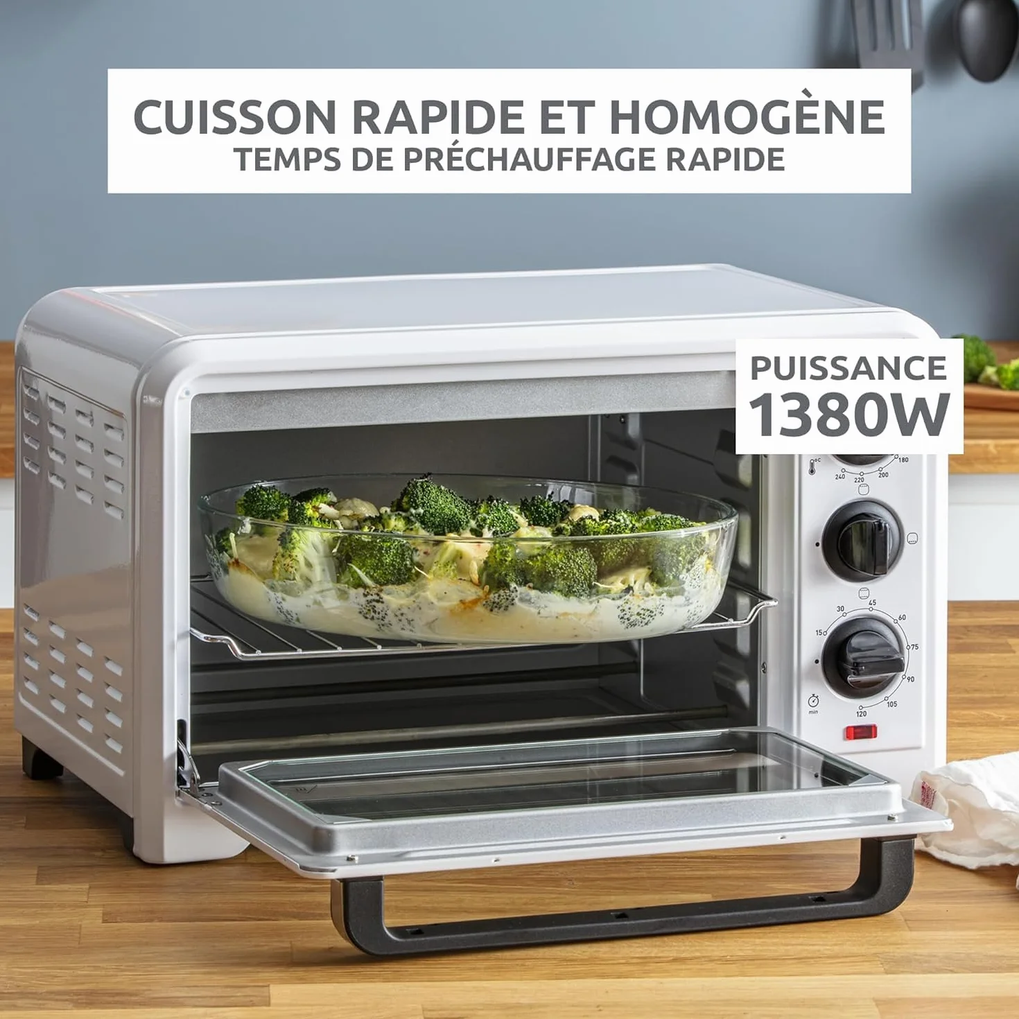 Moulinex Piekarnik Optimo 19 L, pieczenie chleba, pizza, ciasta, ciasta, ciasta, 6 trybów pieczenia, tradycyjne ciepło, biały OX441110