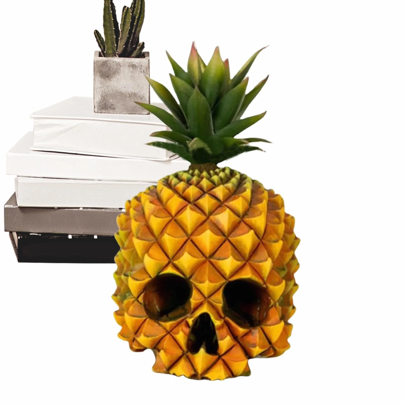 Rzeźba głowy czaszki ananasa, głowa czaszki ananas dekoracja rzeźba | zabawny ananas czaszka figurka z żywicy do salonu