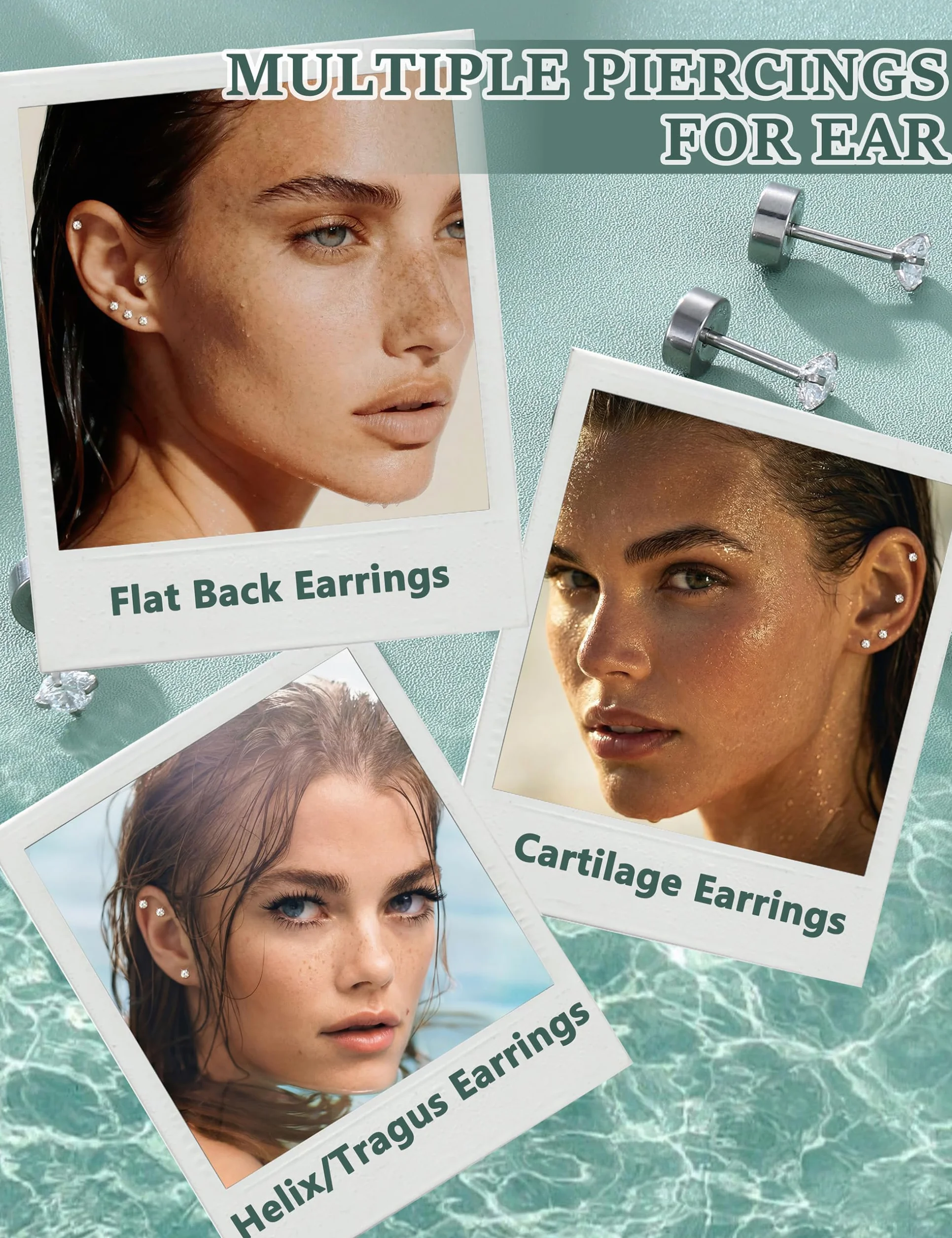 Diamday kolczyki do chrząstki zestaw 6 par 20 g 316L stal chirurgiczna płaski tył 2-5 mm tragus helix piercing hipoalergiczna
