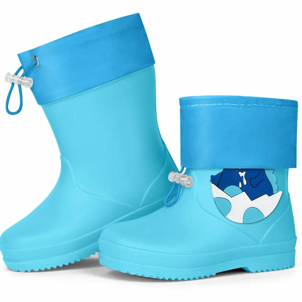 Aomig Buty przeciwdeszczowe dla chłopców i dziewczynek, lekkie antypoślizgowe gumowe buty ze sznurkiem, wodoodporne śliczne buty z kreskówkowym smokiem