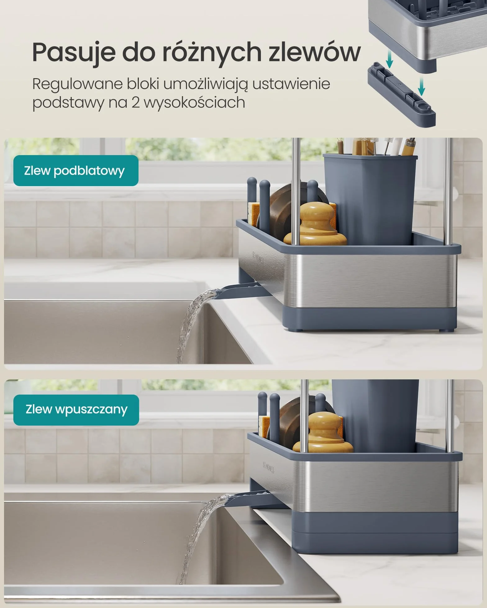 SONGMICS Organizer kuchenny ze stali nierdzewnej, obrotowy odpływ, KCS555GN01