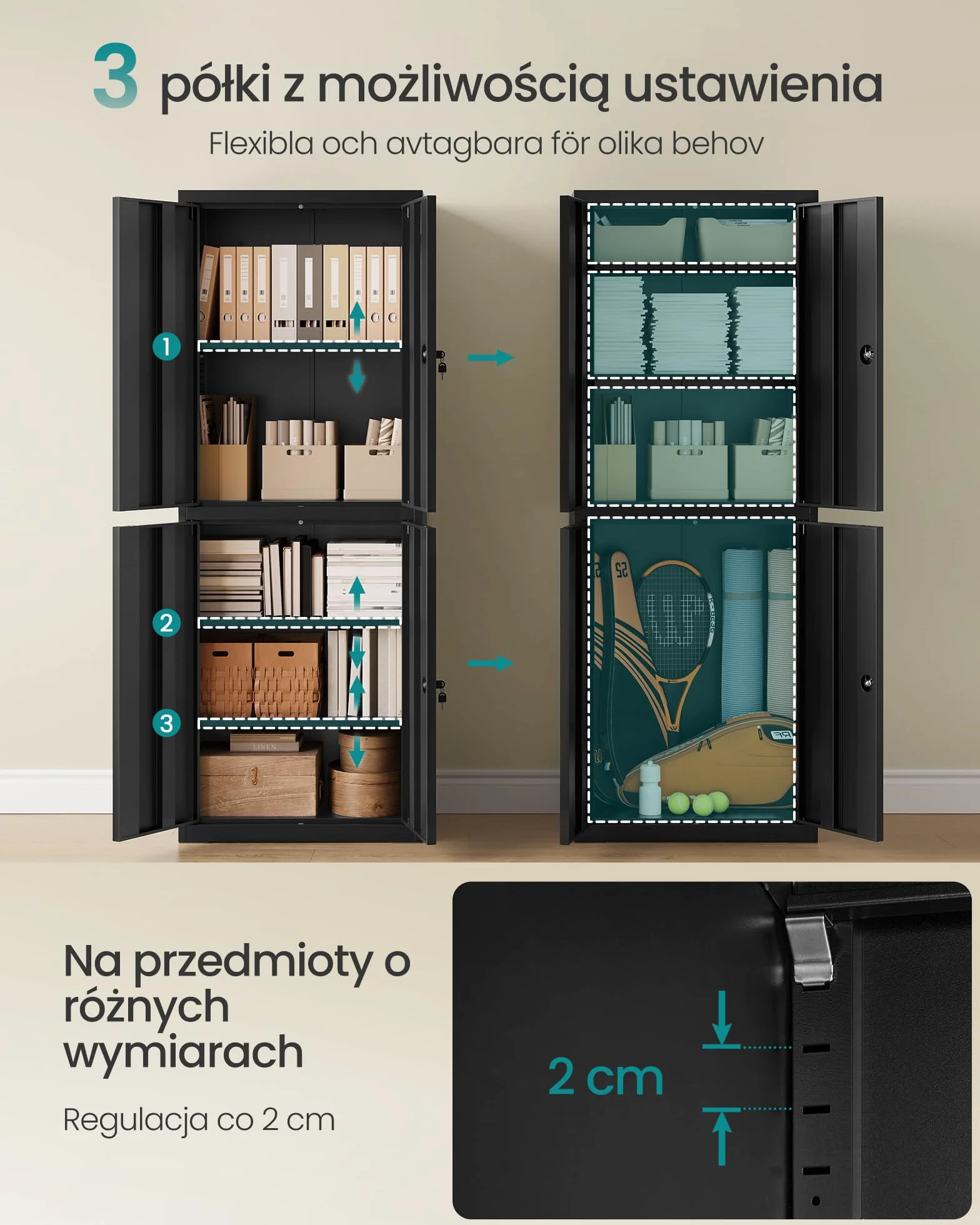 SONGMICS Szafka na dokumenty 4 drzwi 5 półek 40x60x180 cm stalowa matowa czerń