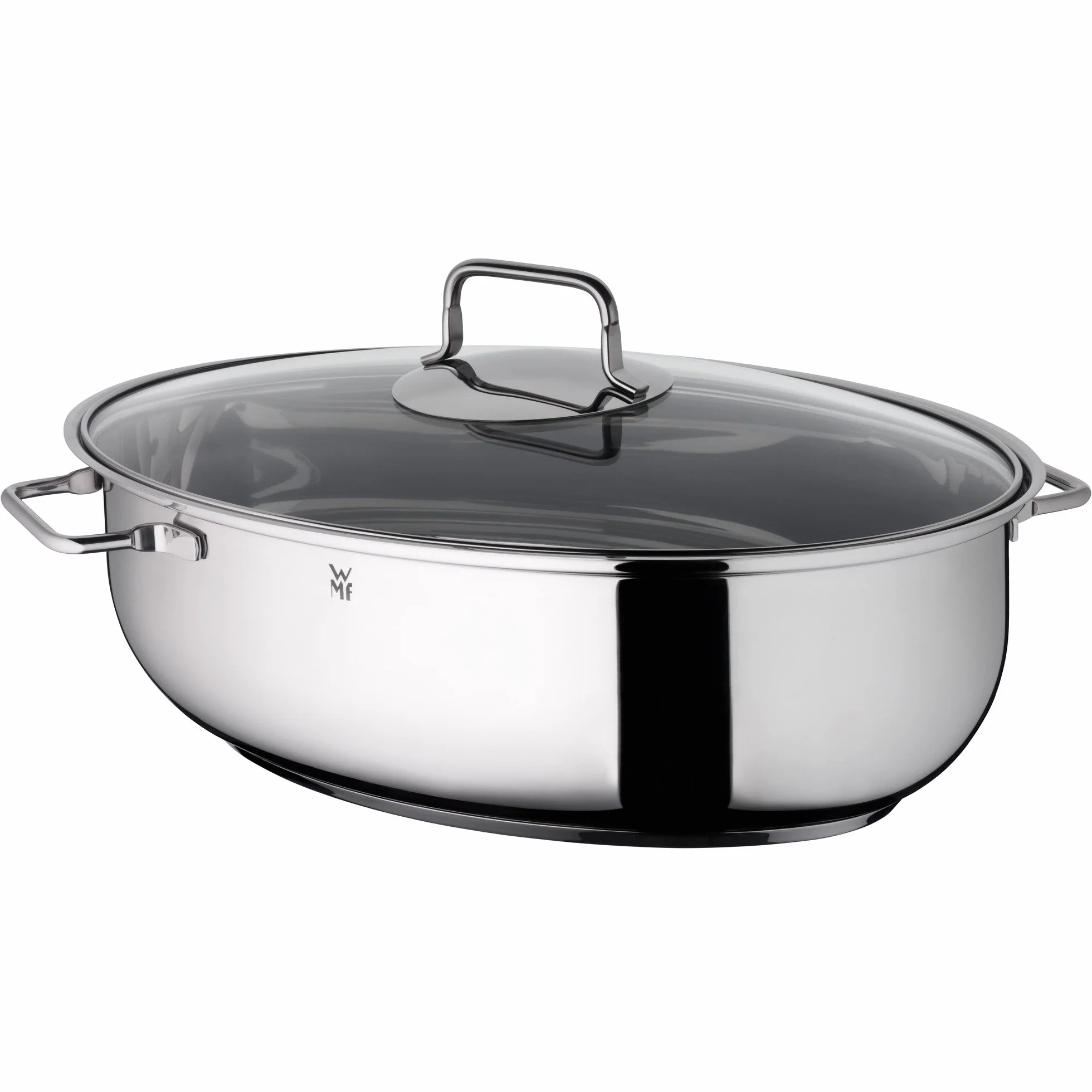 WMF Oval Roasting Dish with Thermometer, Glass Lid, Cromargan Stainless Steel, Induction, Dishwasher-Safe, 38 x 26 x 12 cm, 7.8 L