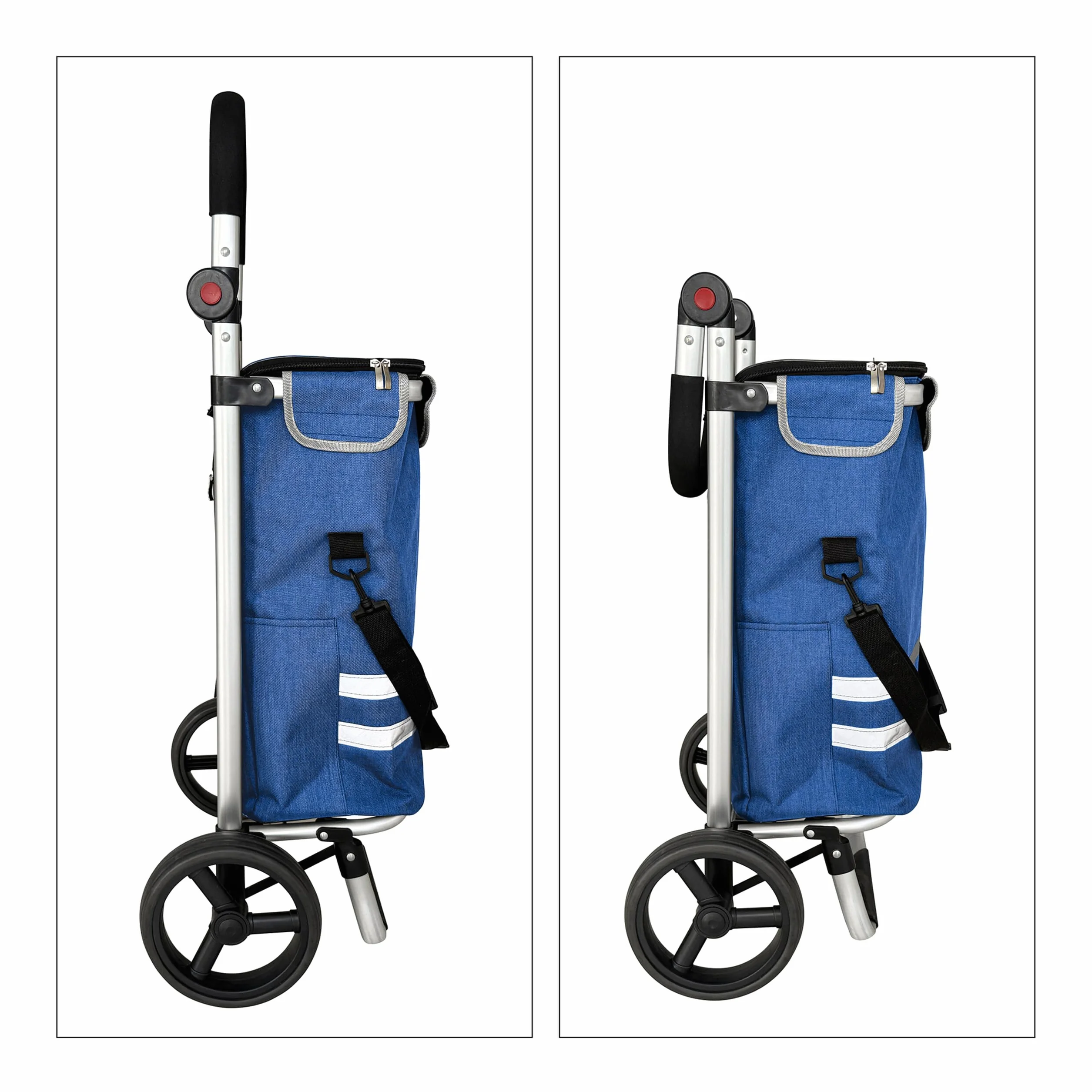 Relaxdays Wózek na zakupy, 2 duże koła, komora chłodząca, zdejmowana torba, 45 l, do 35 kg, składany wózek na zakupy, niebieski