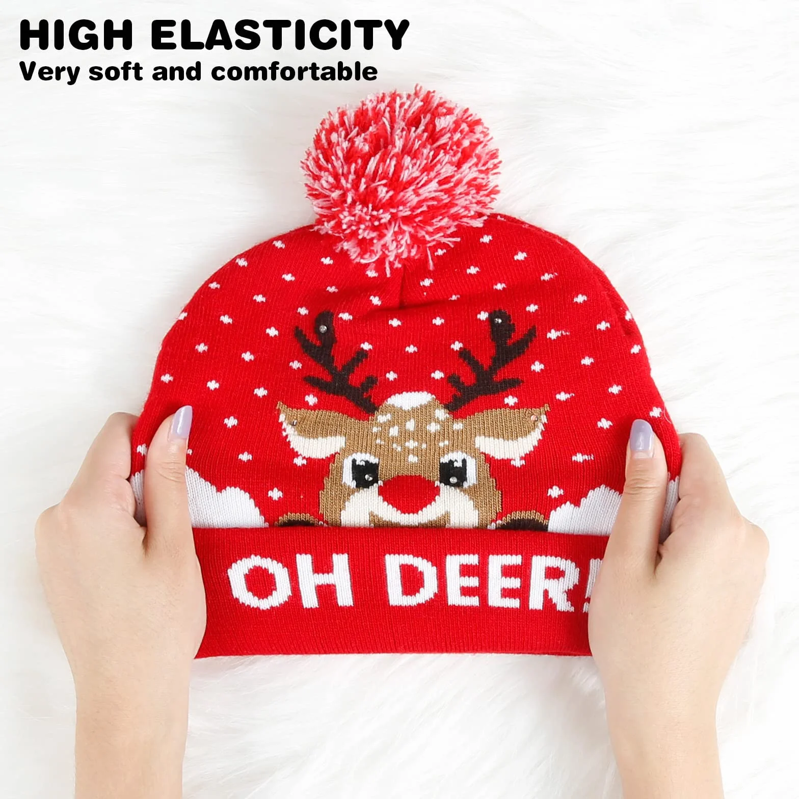 Diealles Shine czapka na Boże Narodzenie z świetlnymi diodami LED, lekka, miękka czapka beanie, ciepła czapka zimowa, świąteczna czapka dziana dla kobiet i mężczyzn oraz dzieci (czerwona)