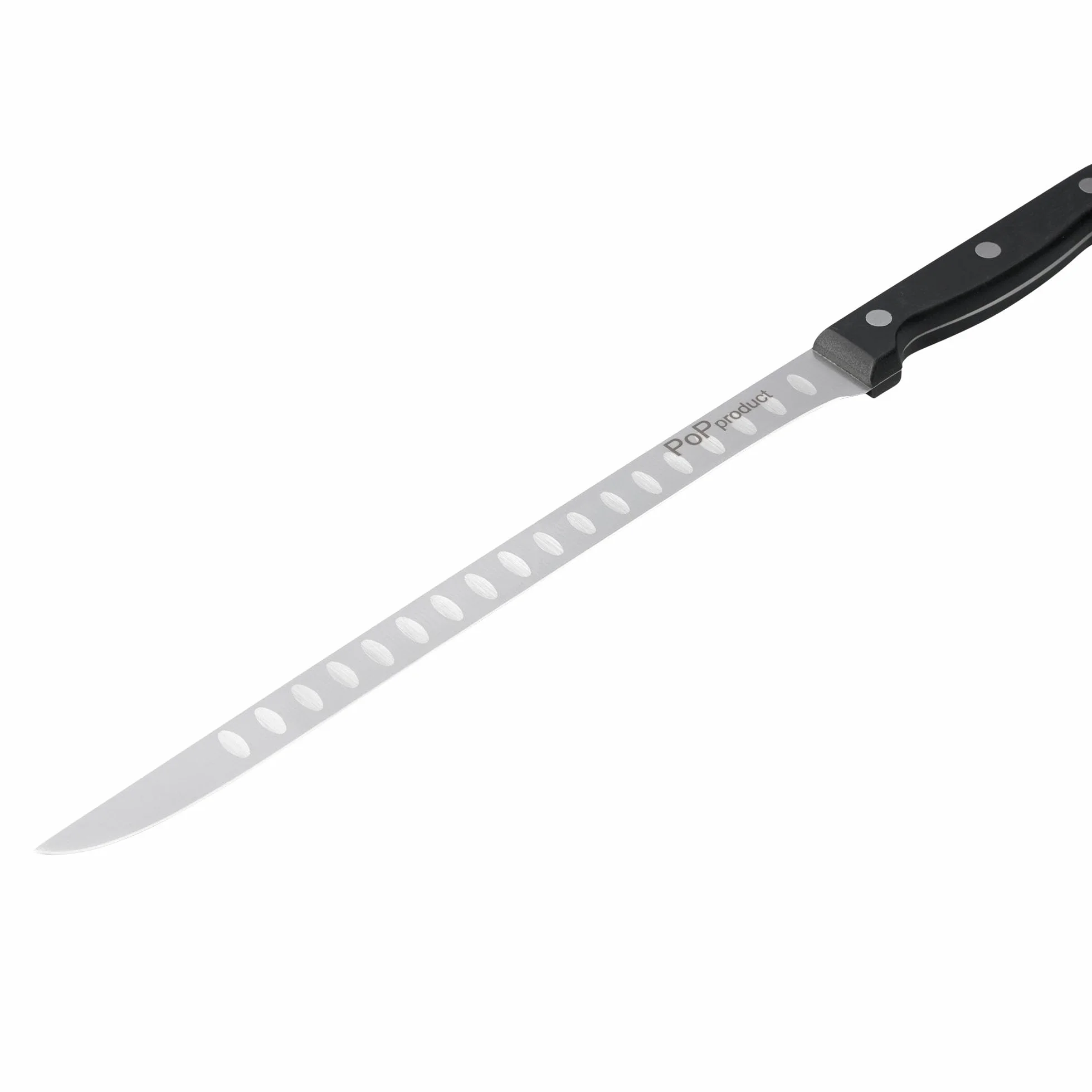 Niemiecki nóż do kucia ze stali nierdzewnej, dwustronny ząbkowany, ostrze 255 mm ze stali nierdzewnej, ergonomiczny uchwyt z polioksymetylenu i POM 120 mm.