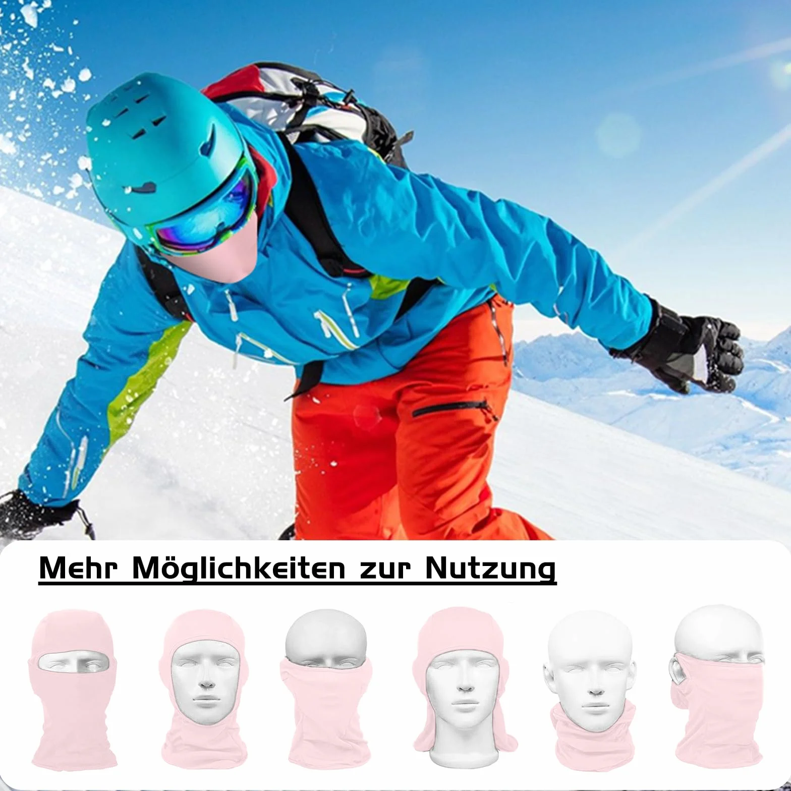 Kominiarka narciarska, maska narciarska, dla dzieci, chłopców, dziewczynek, na zimę, jesień, wiatroszczelna kominiarka motocyklowa na narty, snowboard, rower, czerwona, Rosa, 3XS-S