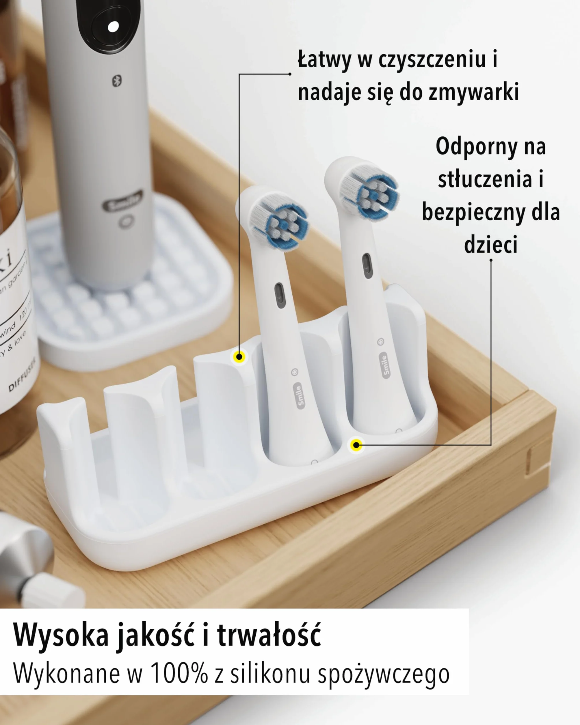 Qikfresh - Uchwyt na 4 końcówki do szczoteczek - Kompatybilny z Oral-B, iO, Philips Sonicare, Waterpik, Fairywill - Silikon spożywczy (Biały)