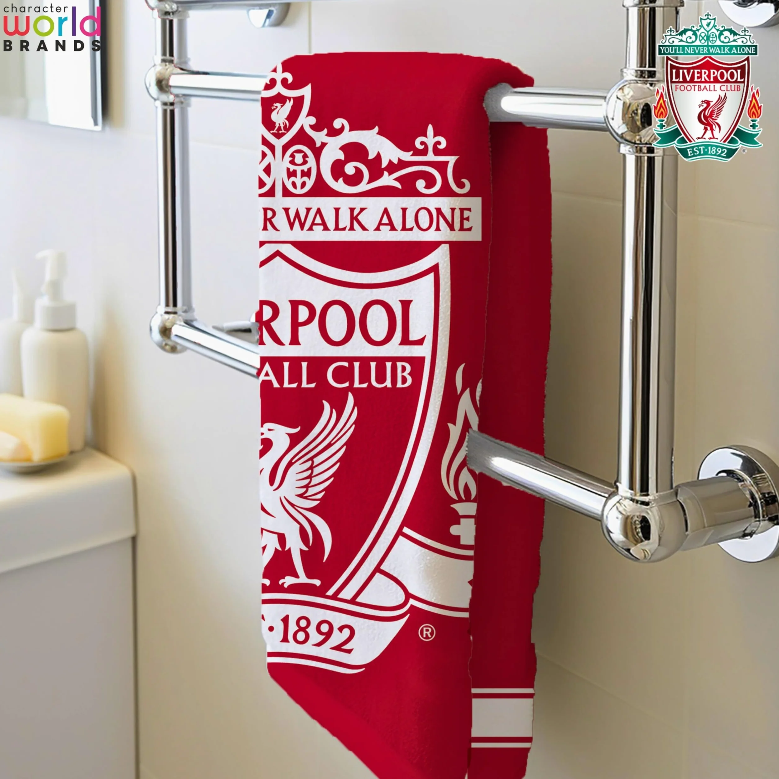 Liverpool FC Oficjalny ręcznik Character World | super miękki w dotyku, projekt klubu piłkarskiego YNWA | idealny do domu, wanny, plaży i basenu, jeden rozmiar 75 cm x 150 cm | 100% bawełna