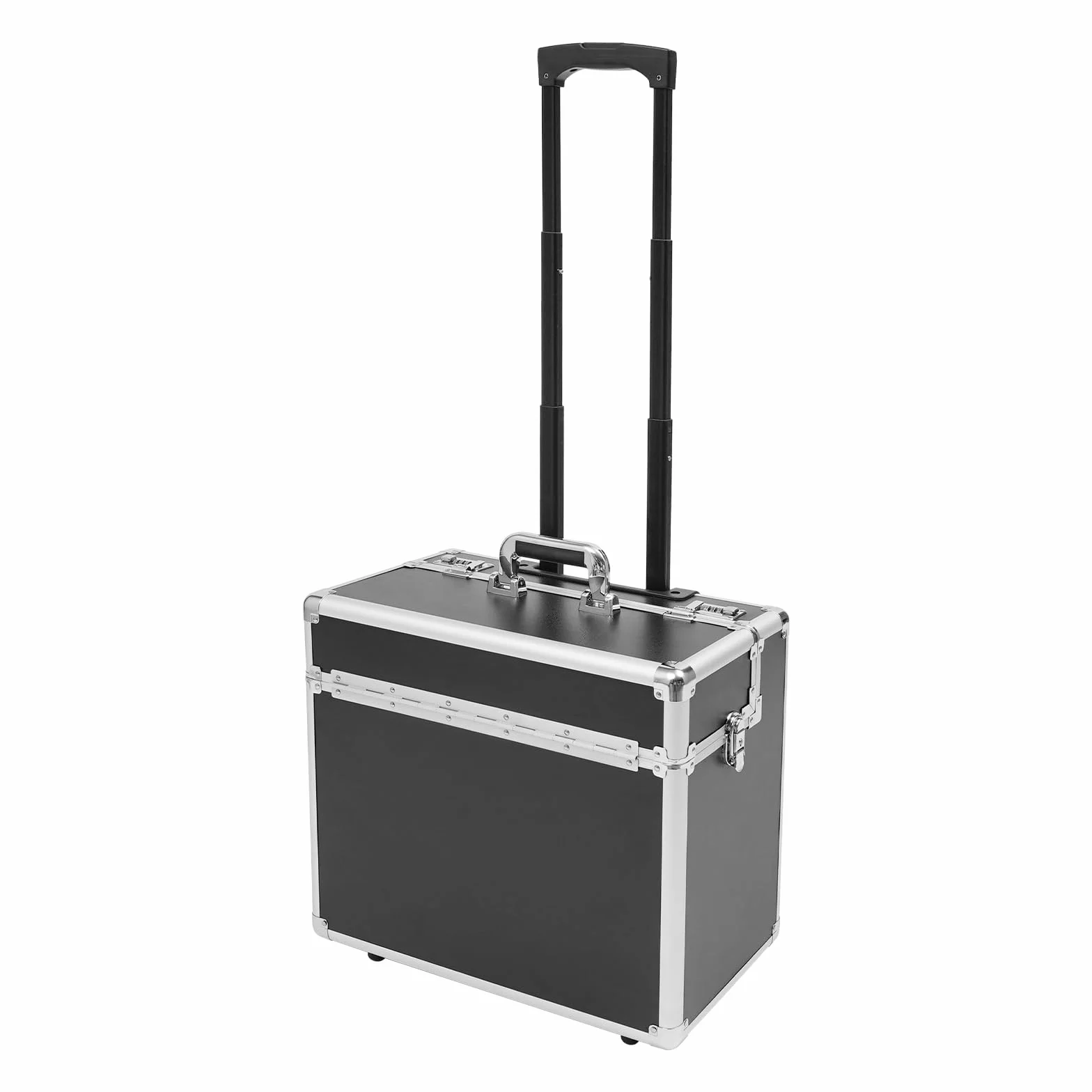 Walizka na dokumenty z aluminium, na dokumenty z zamkiem szyfrowym i uchwytem teleskopowym, duży mobilny organizer biurowy z przegródkami, ciche kółka, do podróży i biznesu, czarny, Walizka na