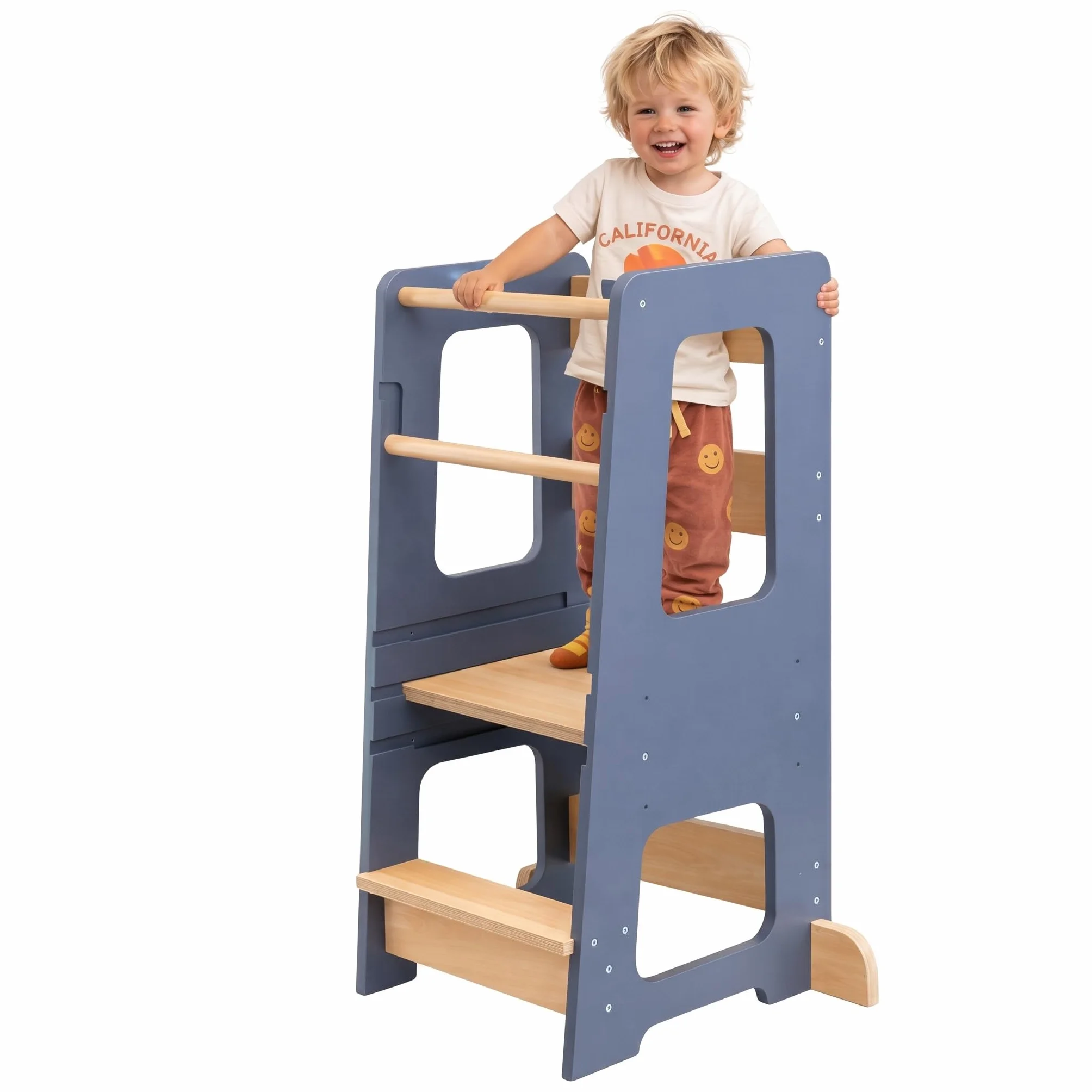 Taboret kuchenny dla maluchów, wieża kuchenna dla maluchów, stołek dla dzieci, design Montessori, regulowany do 3 wysokości z podwójną szyną bezpieczeństwa - od marki zajmującej się sadzeniem