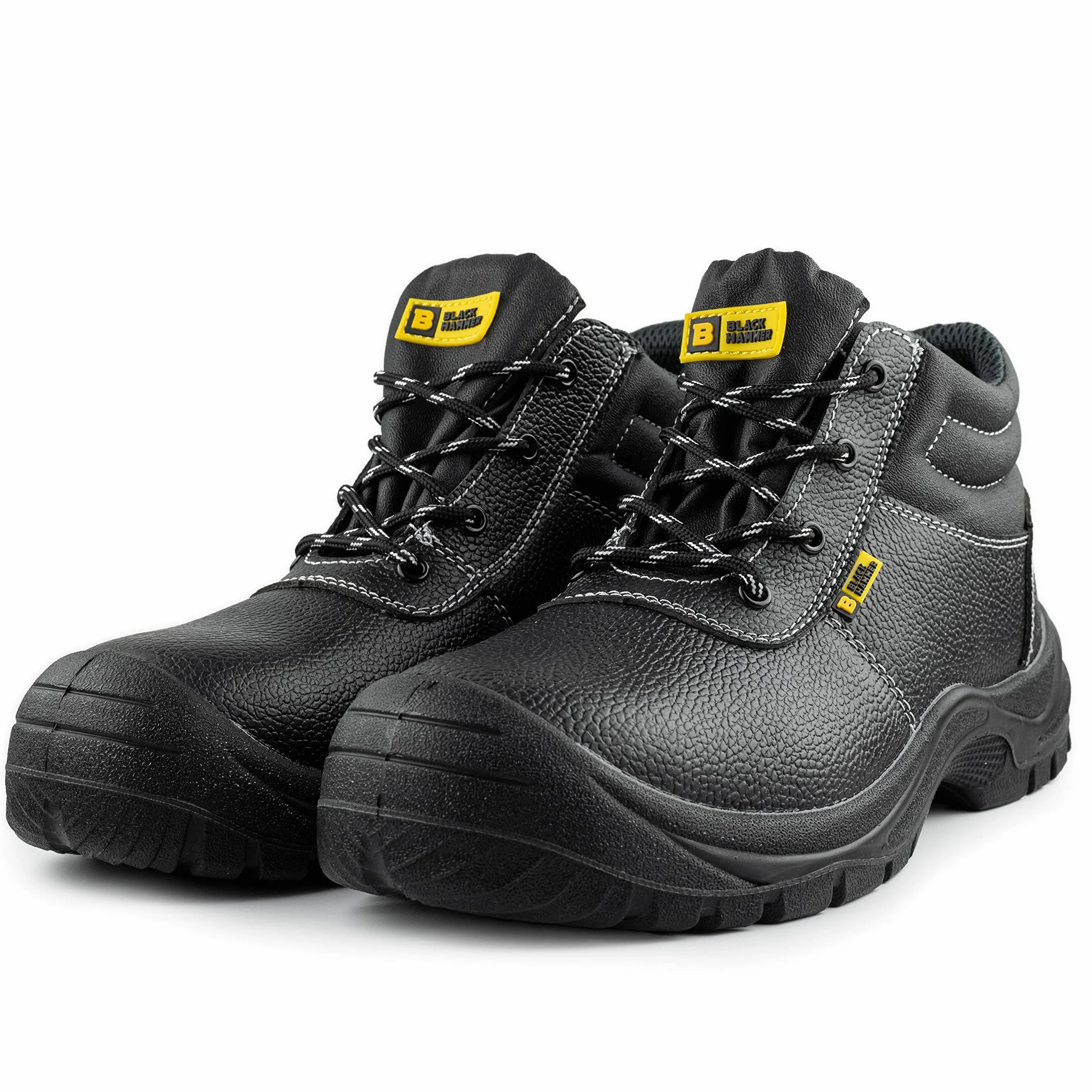 Męskie Buty Ochronne Buty Robocze Skórzane Stalowy Nosek Lekkie Obuwie S3 SRC Black Hammer 1400 Czarne