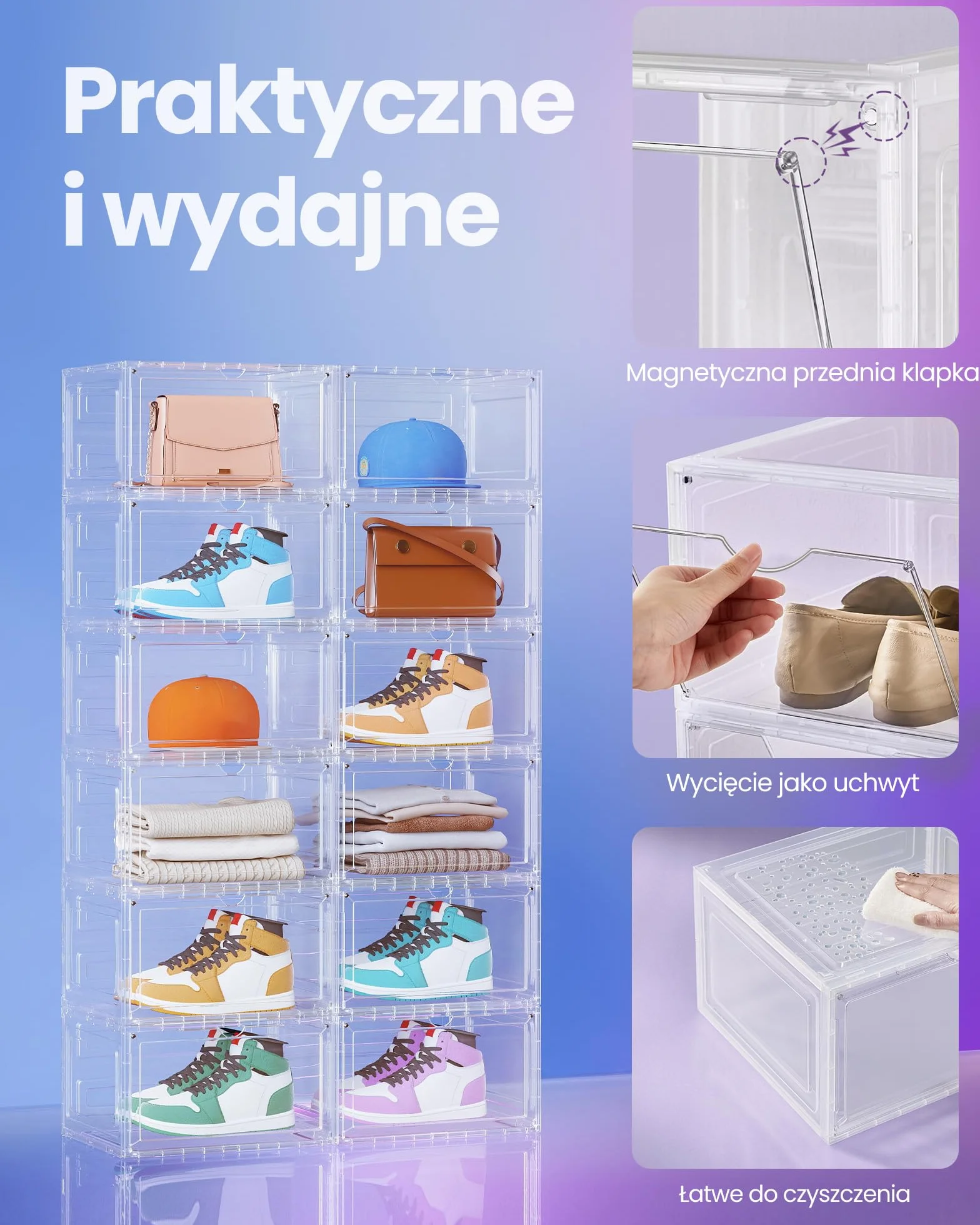 SONGMICS Pudełka na buty Zestaw 6 sztuk, z tworzywa sztucznego, z drzwiami, 33 x 28,5 x 19,2 cm, białe przezroczyste LSP506W01