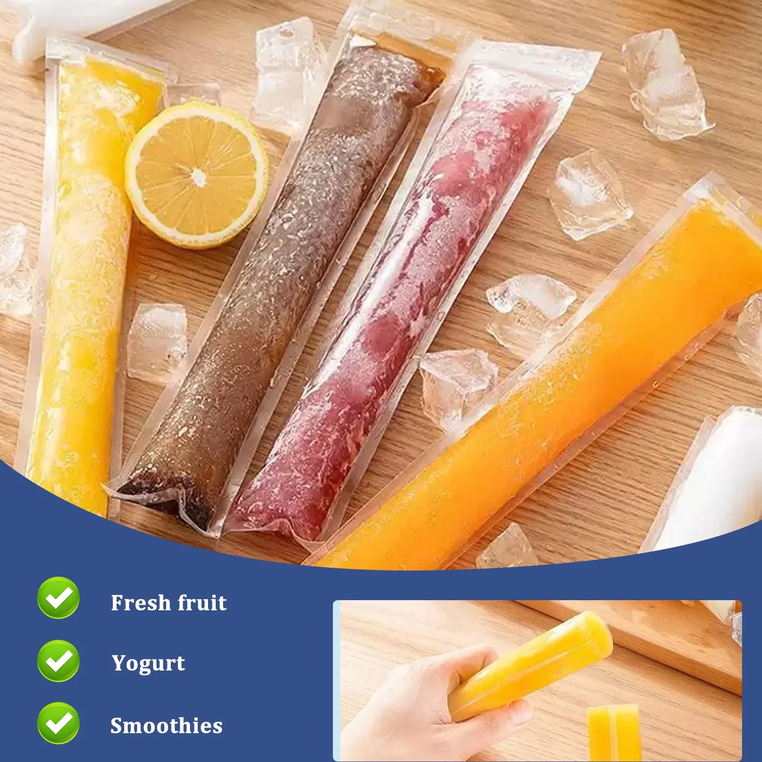210 sztuk torebek na lód wodny, wielokrotnego użytku, jednorazowe opakowania do lodów wodnych, do samodzielnego wykonania, do smoothie, jogurtu