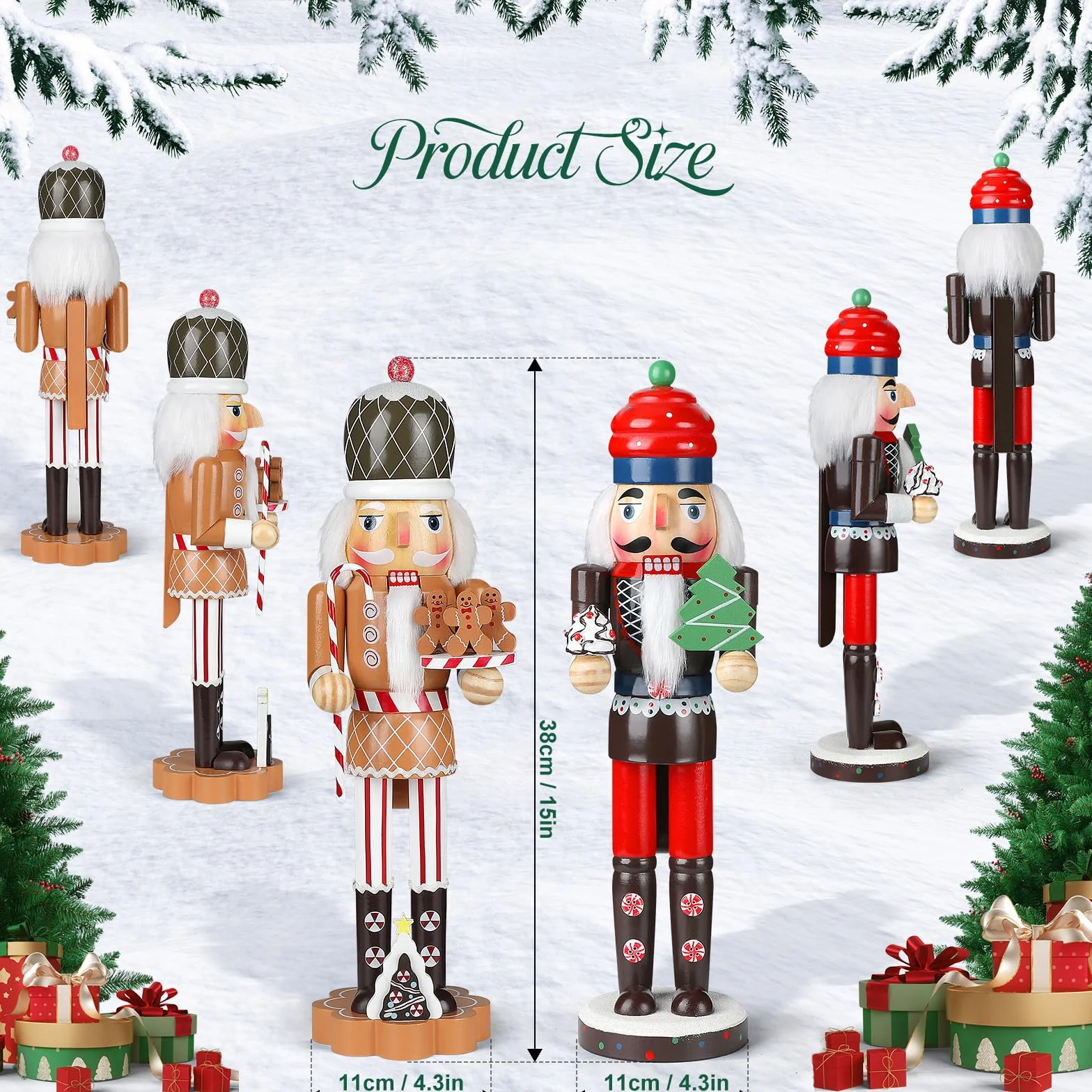 Auluda Figurki dziadka do orzechów, dekoracja bożonarodzeniowa, kolekcja figurek, domek wakacyjny, drewno, okazja, ornament, dekoracyjny zestaw prezentowy (głowa ciasta, 2 sztuki)