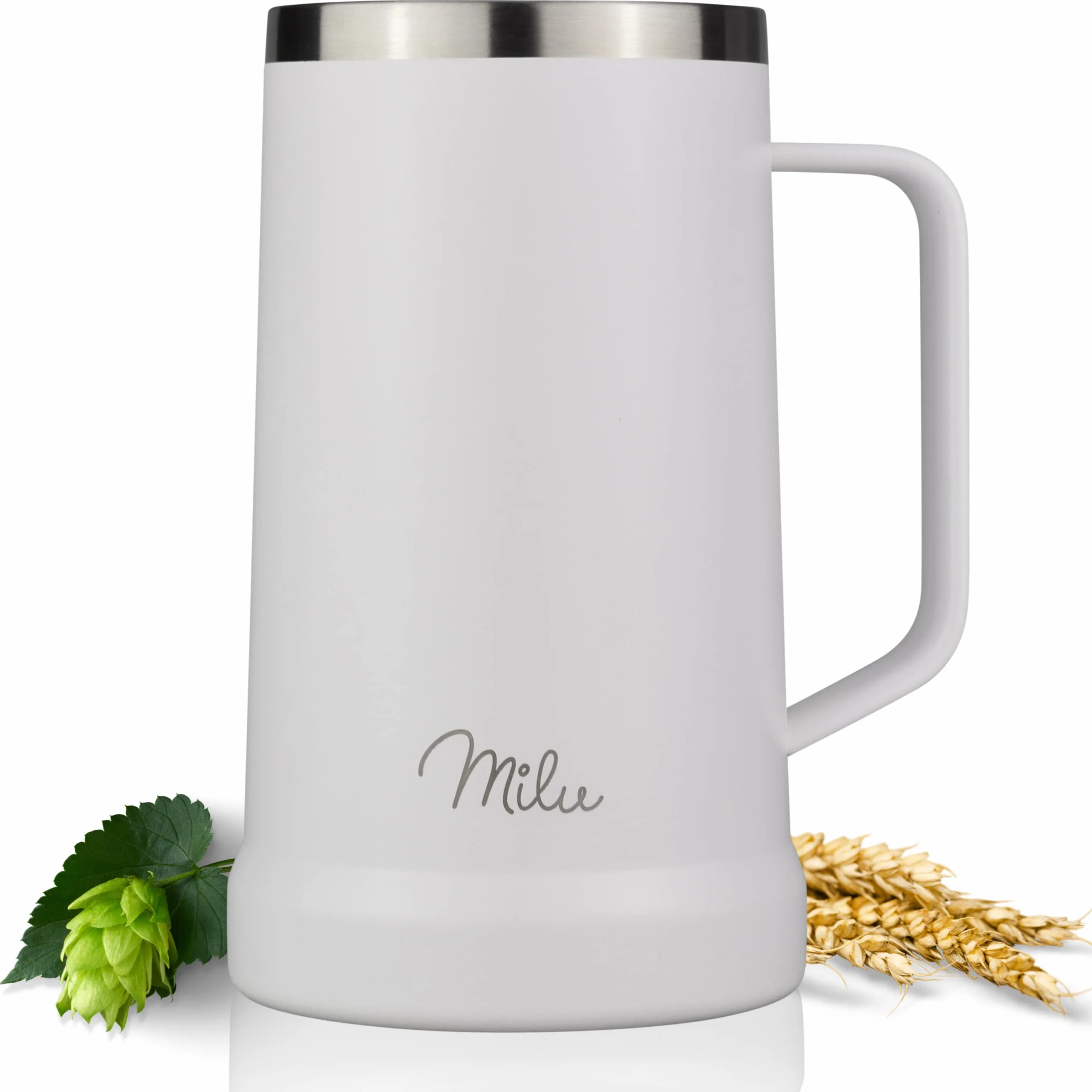 Milu kufel do piwa ze stali nierdzewnej izolowany | szklanka do piwa ze zdejmowaną pokrywką | kufel termiczny utrzymujący zimno | prezent dla mężczyzn (700ml, Biały)
