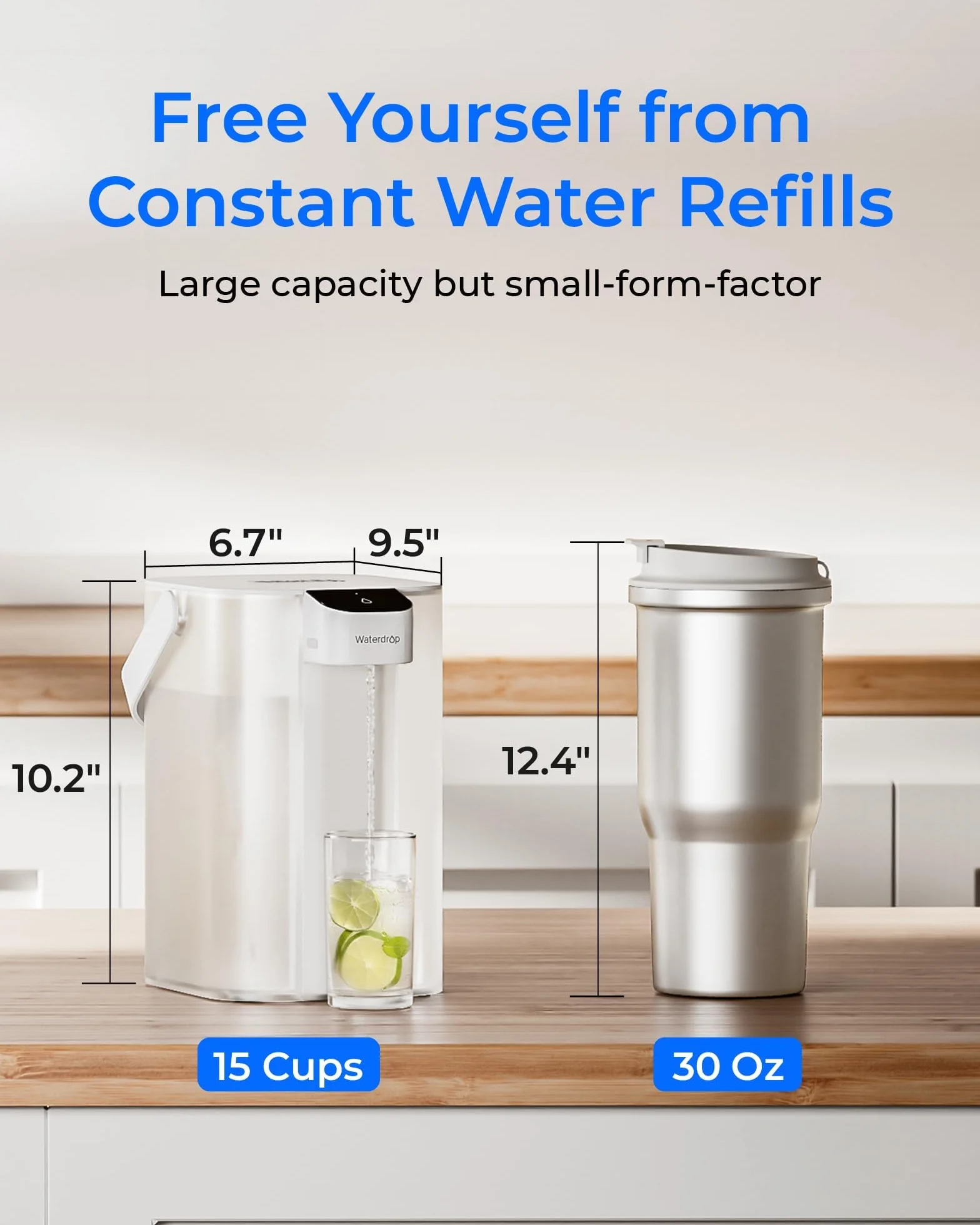 Waterdrop Natychmiastowy elektryczny filtr do wody, 3,5 l, 3 miesiące, filtr do wody, zewnętrzny system wody pitnej