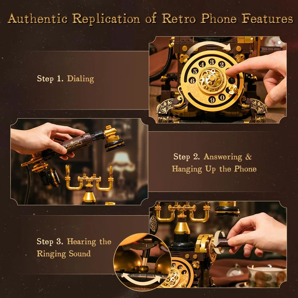 PANTASY Zestaw Klocków Retro Telefon Vintage DIY Model dla Dorosłych