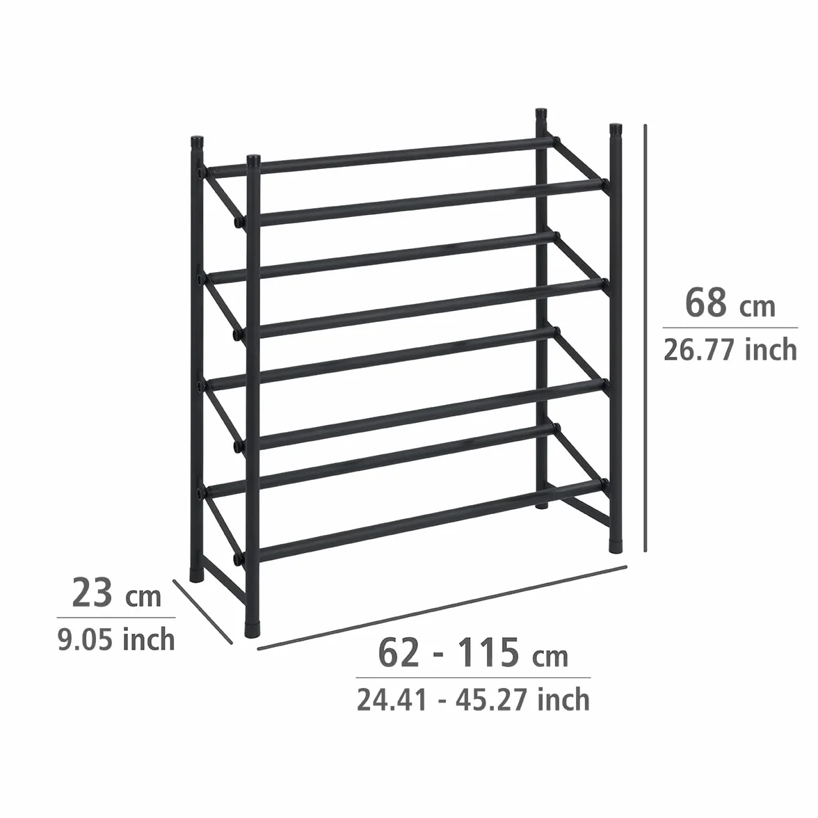 WENKO Hero antypoślizgowy regał na buty wysuwany 24 pary 62-115 x 68 x 23 cm czarny matowy