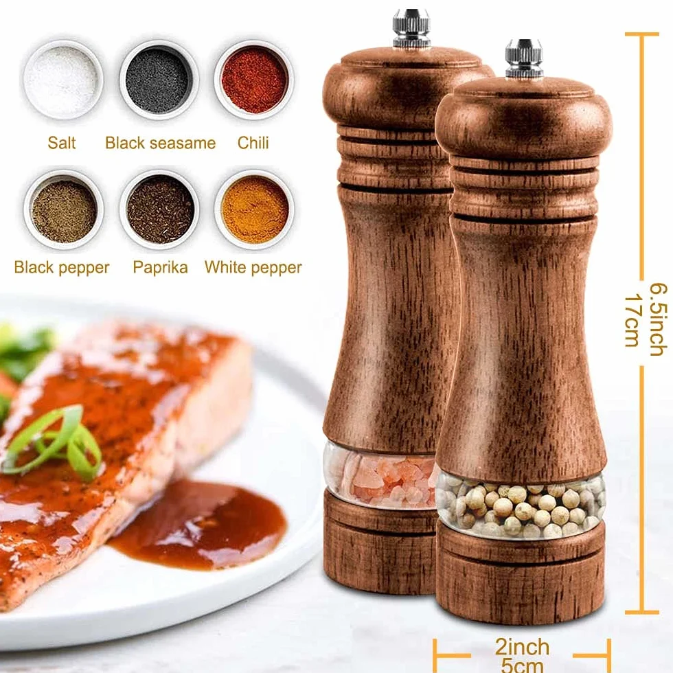 IAGORYUE młynek do pieprzu i soli, zestaw 2 młynek do soli pieprzu, ręczny młynek do soli i pieprzu, regulowany ceramiczny młynek do przypraw i przypraw 6,5 cala, do soli morskiej, chilli, pieprzu