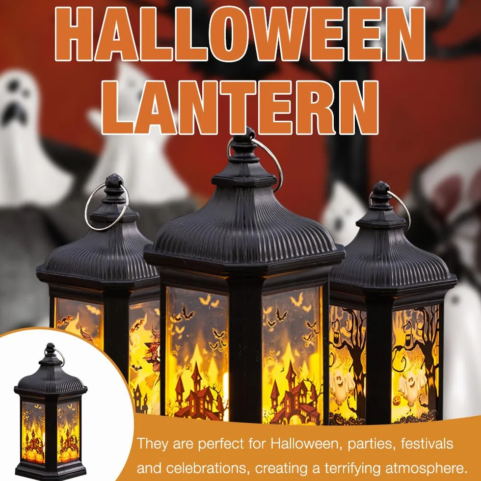 Latarnia LED Halloween 3 szt. czarna do użytku wewnątrz i na zewnątrz