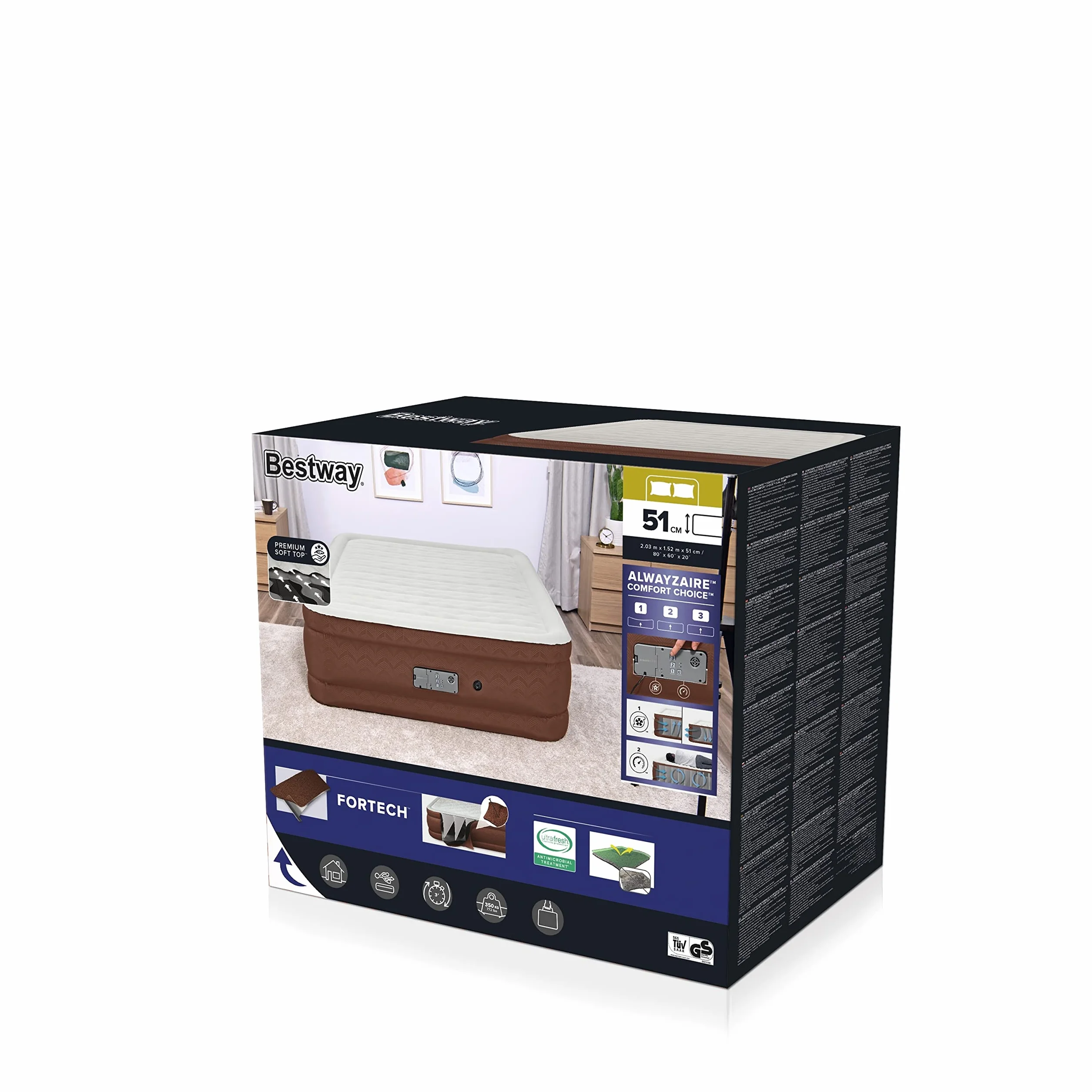Bestway AlwayzAire Fortech łóżko dmuchane Double XL/Hi 203 x 152 x 51 cm