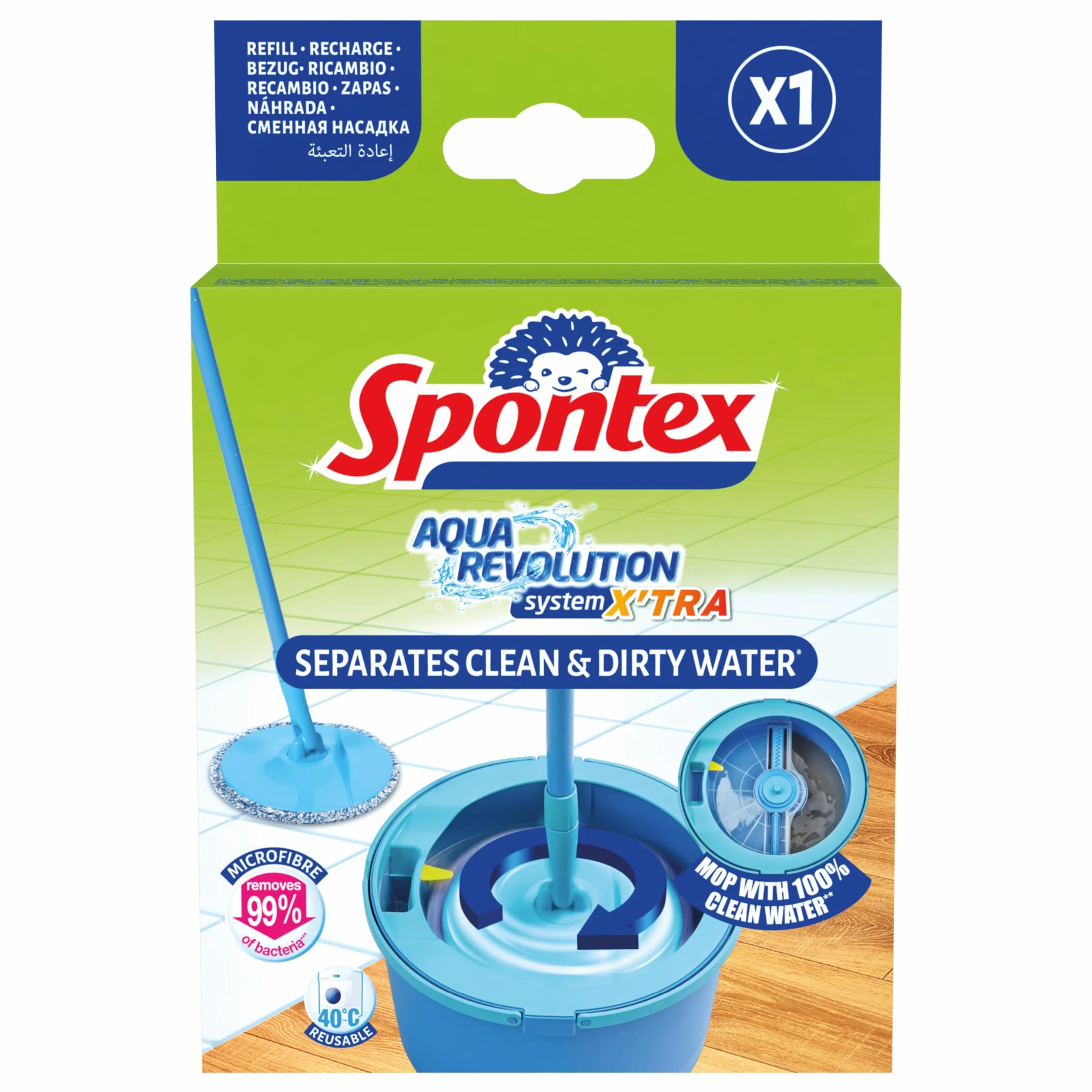 Spontex Aqua Revolution poszewka, zamiennik do zestawu wycieraczek podłogowych, z mikrofibry, 1 sztuka