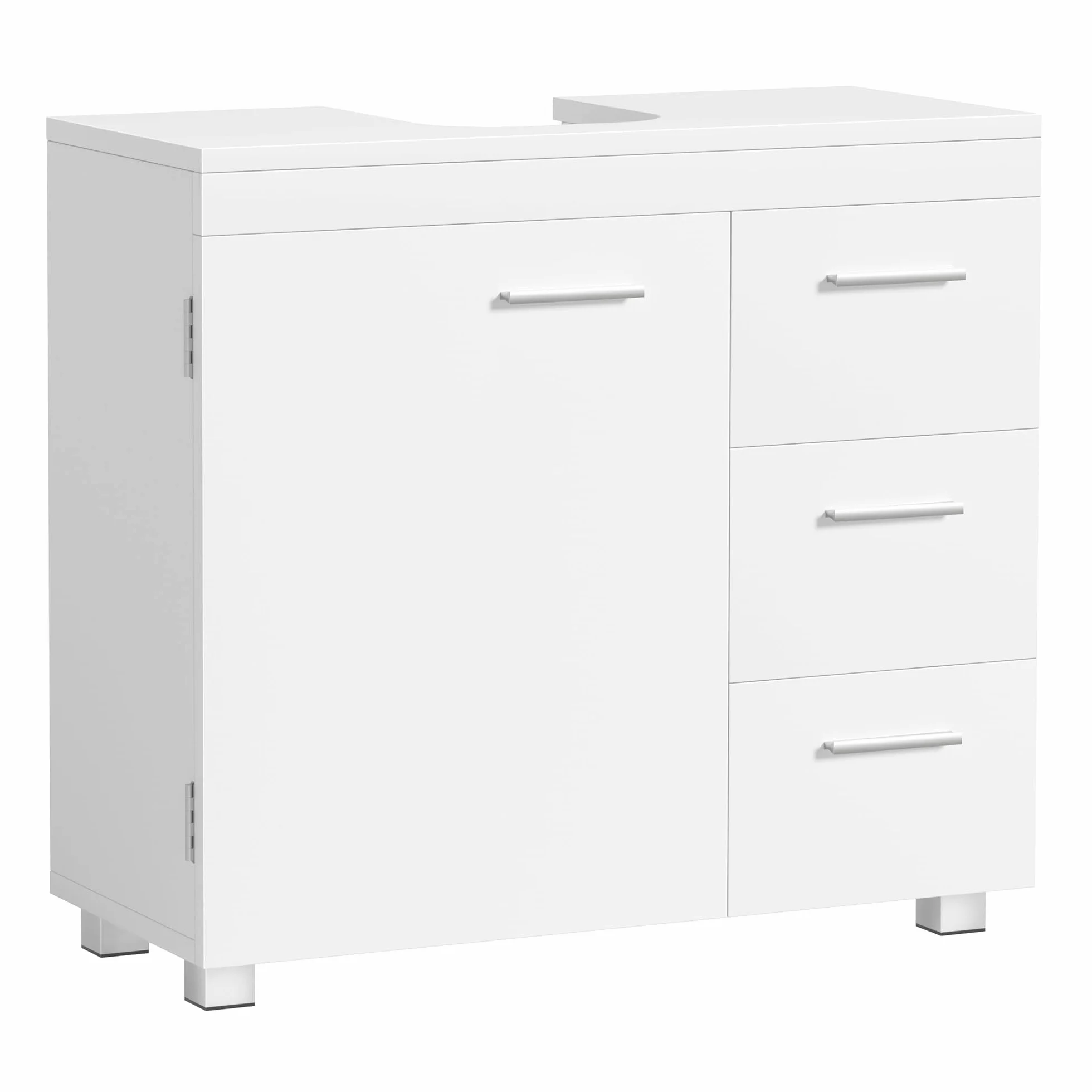 VASAGLE Szafka pod umywalkę, Szafka łazienkowa, 3 szuflady boczne, 2 pudełka za drzwiami, do umywalek kolumnowych, z nóżkami, 30 x 70 x 64 cm, biała chmura BBK504W01