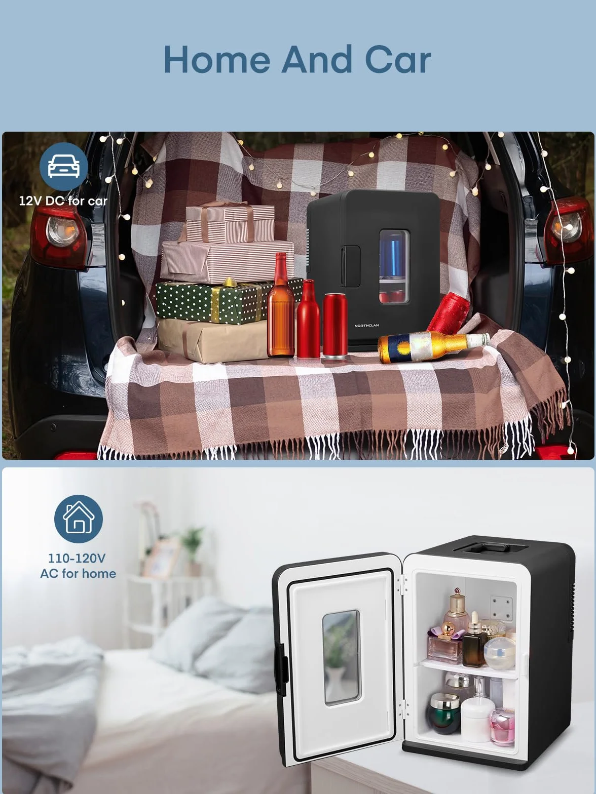 FOHERE Lodówka mini, 15 l / 21 puszek, lodówka mini do domu, 12 V DC/220 V AC, mała lodówka z funkcją utrzymywania temperatury produktów ciepłych/zimnych, napojów, kosmetyków, tryb Max i ECO, Czarny