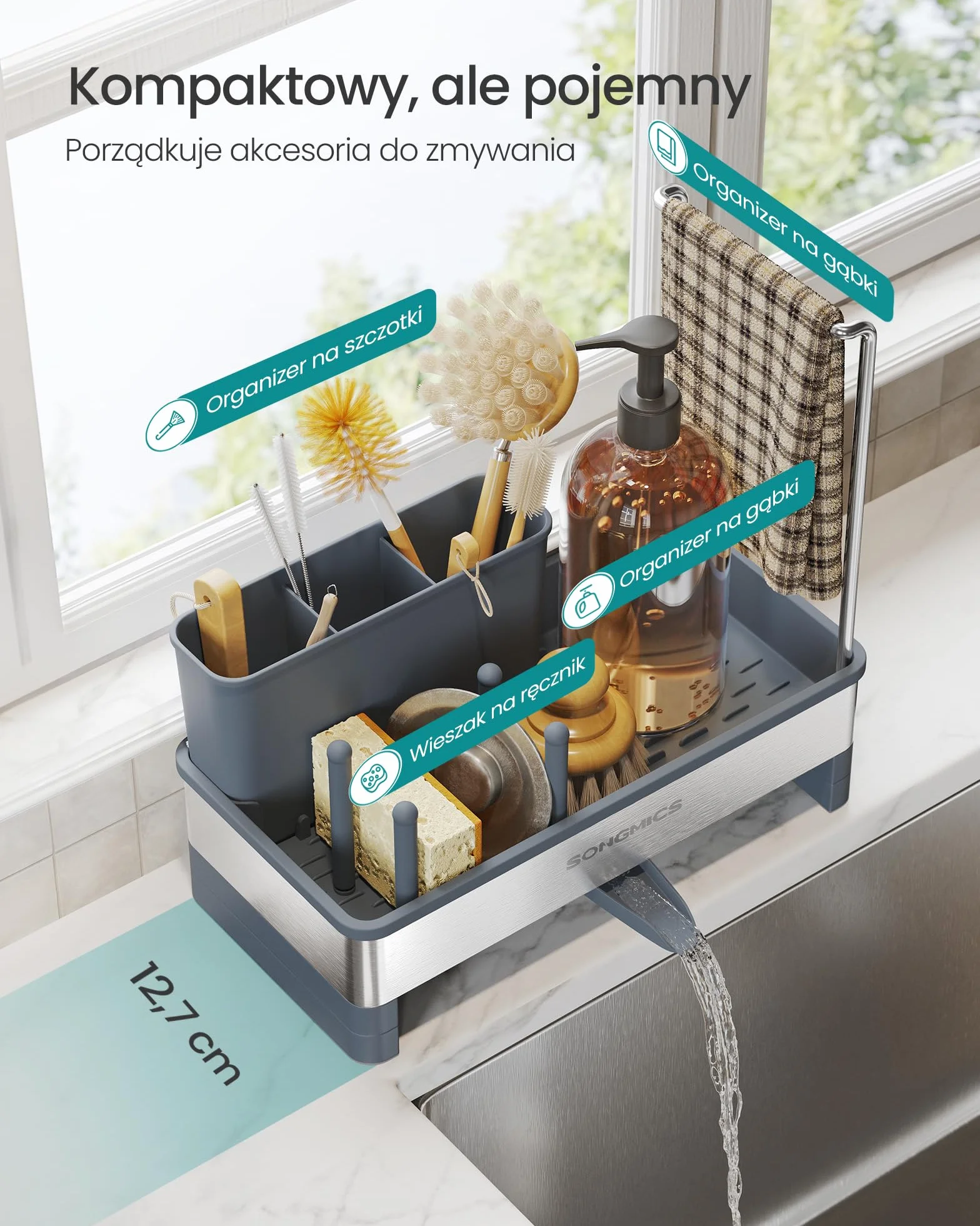 SONGMICS Organizer kuchenny ze stali nierdzewnej, obrotowy odpływ, KCS555GN01