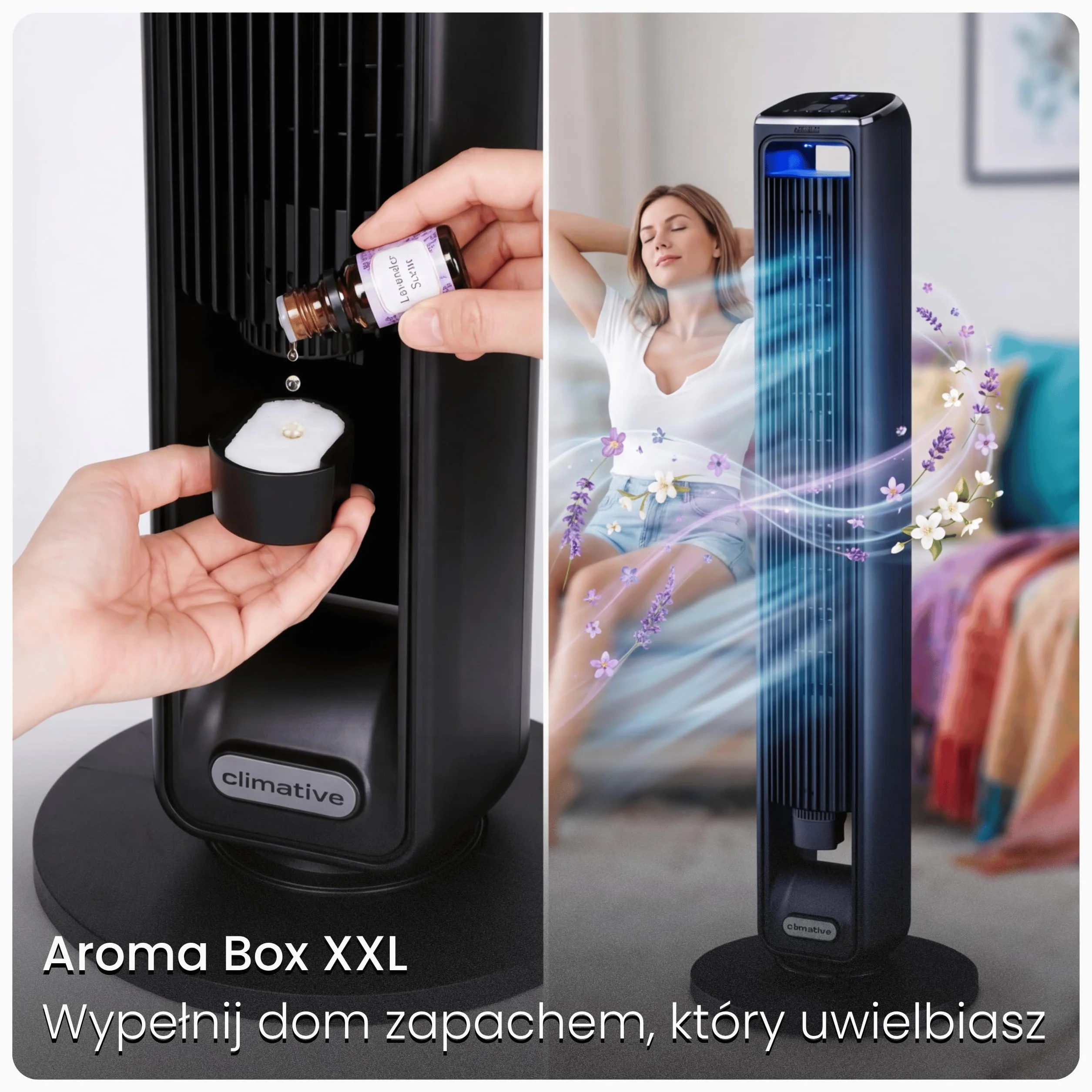 Wentylator kolumnowy 107cm WiFi Tuya Jonizacja Timer 15h Oscylacja 90° Pilot LED