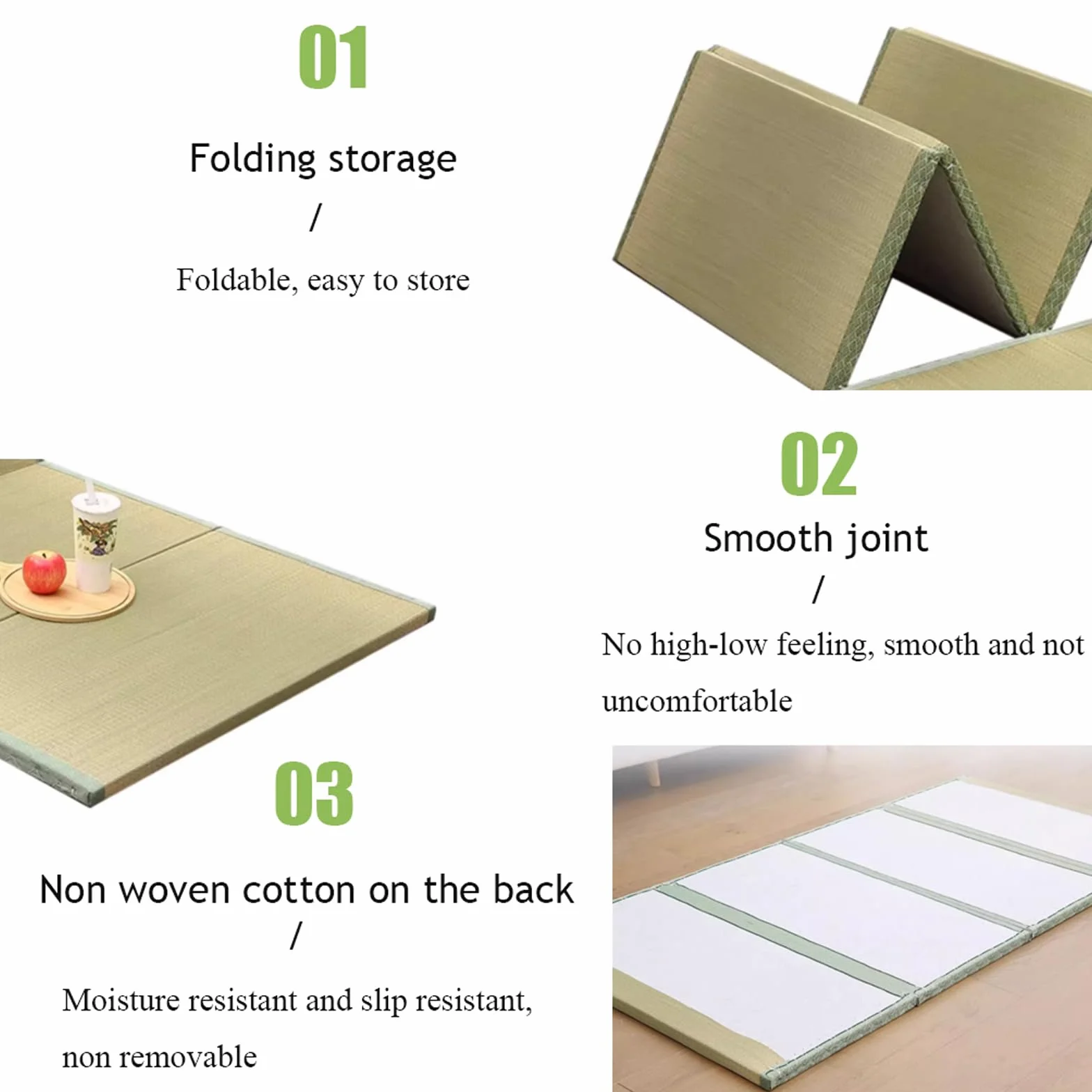 4-krotnie Japońska Mata Tatami, Naturalny Produkt Z Podłożem Bez Poślizgu, Mata Tatami Do Sypialni Herbaciarnia I Studia Jogi(Size:100X200X3..5cm)