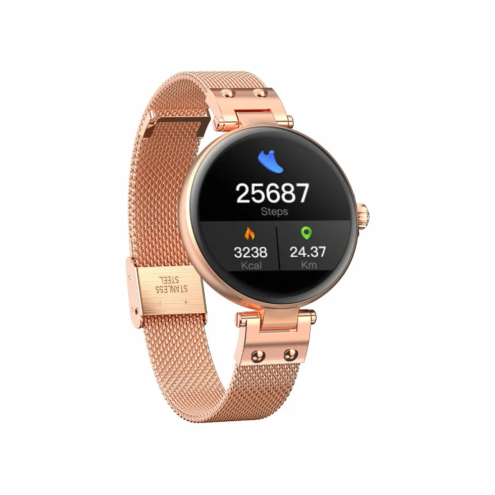 Forever Damski smartwatch ForeVive Petite SB-305 różowy, zegarek na rękę Bluetooth, sterowanie muzyką, krokomierz, pulsometr, wodoodporny IP68, elegancki zegarek fitness