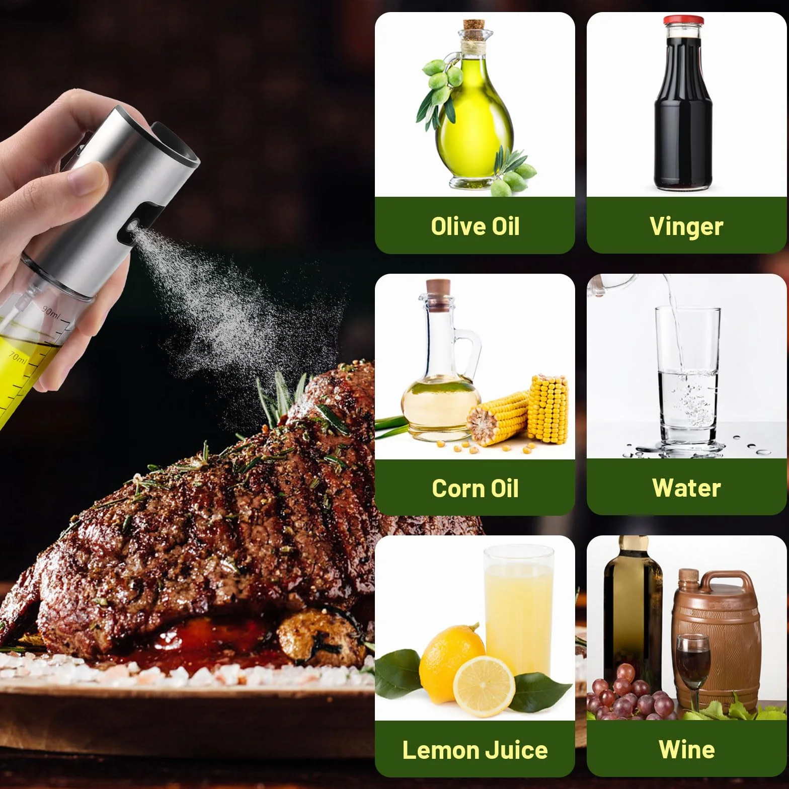 Zestaw 3 butelek 100 ml spray do oleju ze stali nierdzewnej i szkła