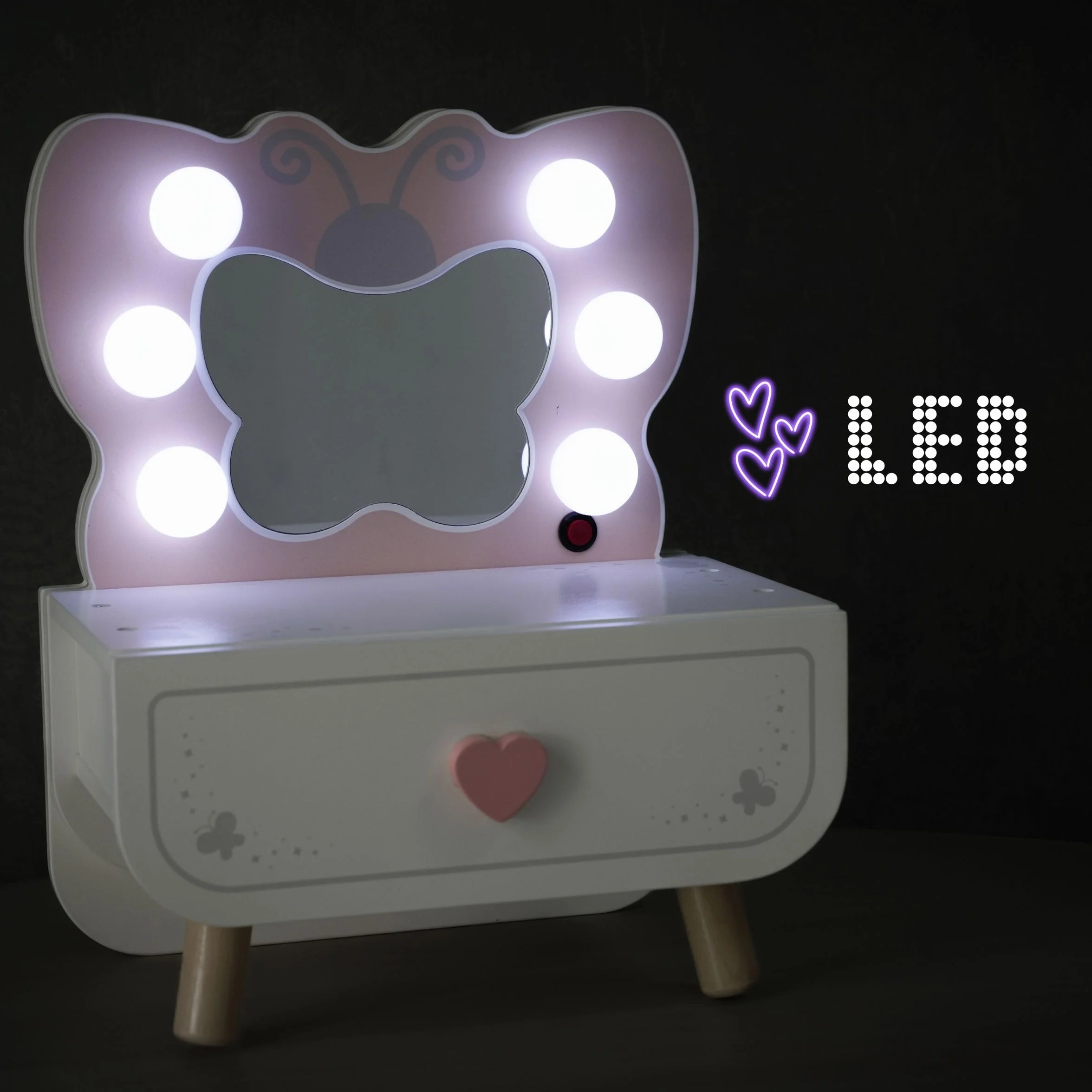 Mamabrum Drewniana Mini Toaletka dla Dzieci 3+ z Oświetleniem LED i Lustrem
