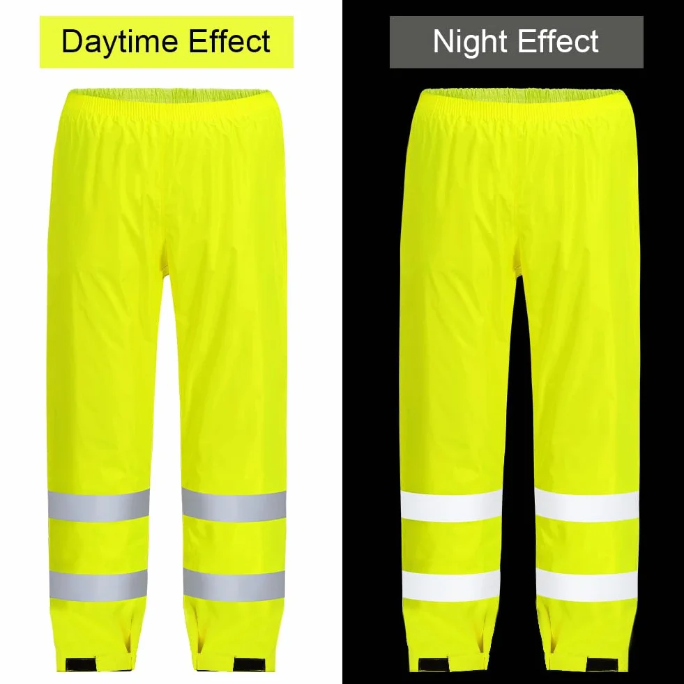 AUYAO Spodnie o wysokiej widoczności, dwuwarstwowe spodnie przeciwdeszczowe Hi-Vis, odblaskowe i wodoodporne spodnie przeciwdeszczowe, męskie i damskie spodnie robocze na zewnątrz