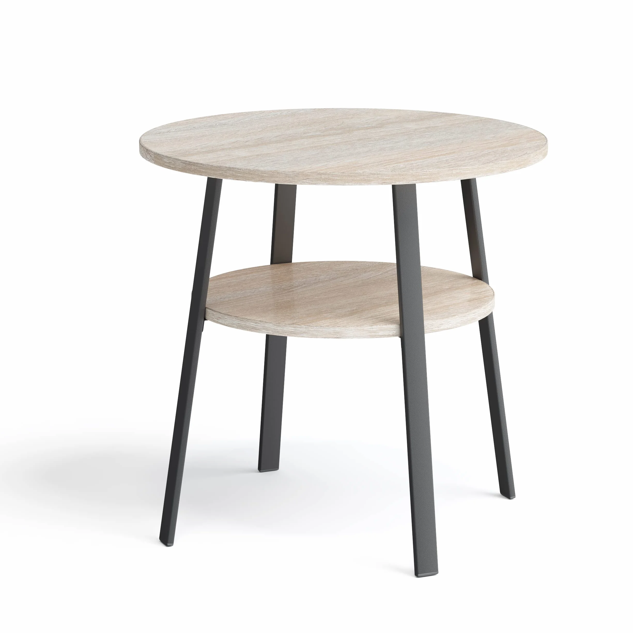 Stolik pomocniczy okrągły metalowy stelaż drewno Ø 52 x wys. 54 cm 2 półki imitacja dębu
