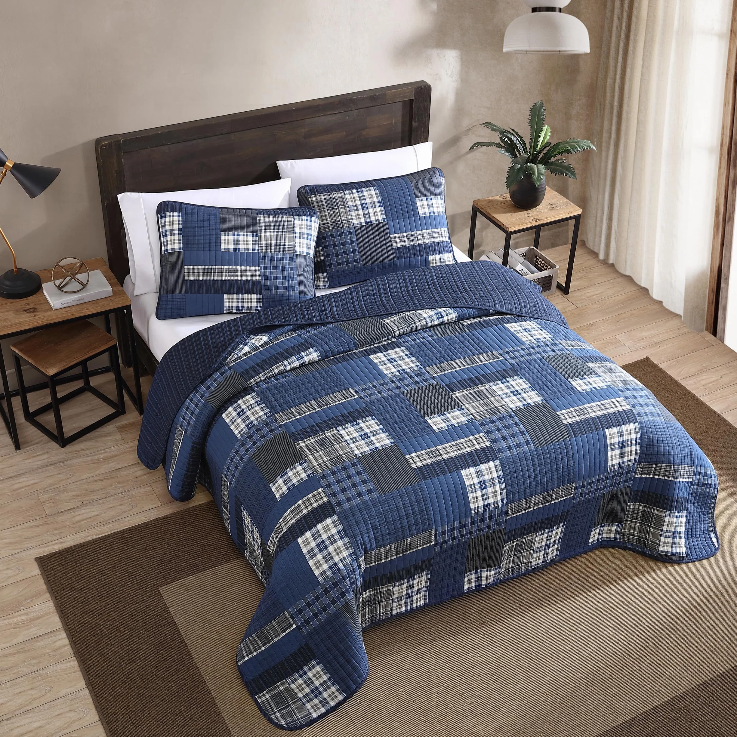 Eddie Bauer Bawełniana Dwustronna Narzuta na Łóżko z Pokrowcem 2-częściowy Twin Blue