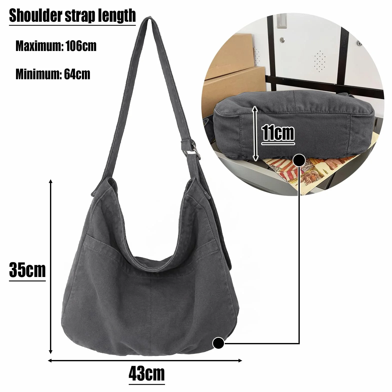 X SIM FITNESSX Unisex torba na ramię Canvas Oxford torba na ramię damska torba na zakupy modna torba materiałowa na co dzień/do biura/szkoły/podróży, szary, 38x20x37 cm, Retro