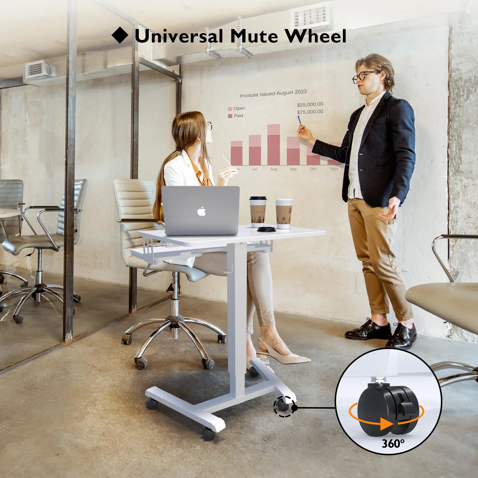BONTEC Mobilne Biurko Stojące z Regulacją Wysokości 72-112 cm, 4 Kółka, Stacja Robocza na Laptopa z Półką na Klawiaturę, Ergonomiczne Biurko do Siedzenia i Stania, Do 15 kg, Do Biura i Domu