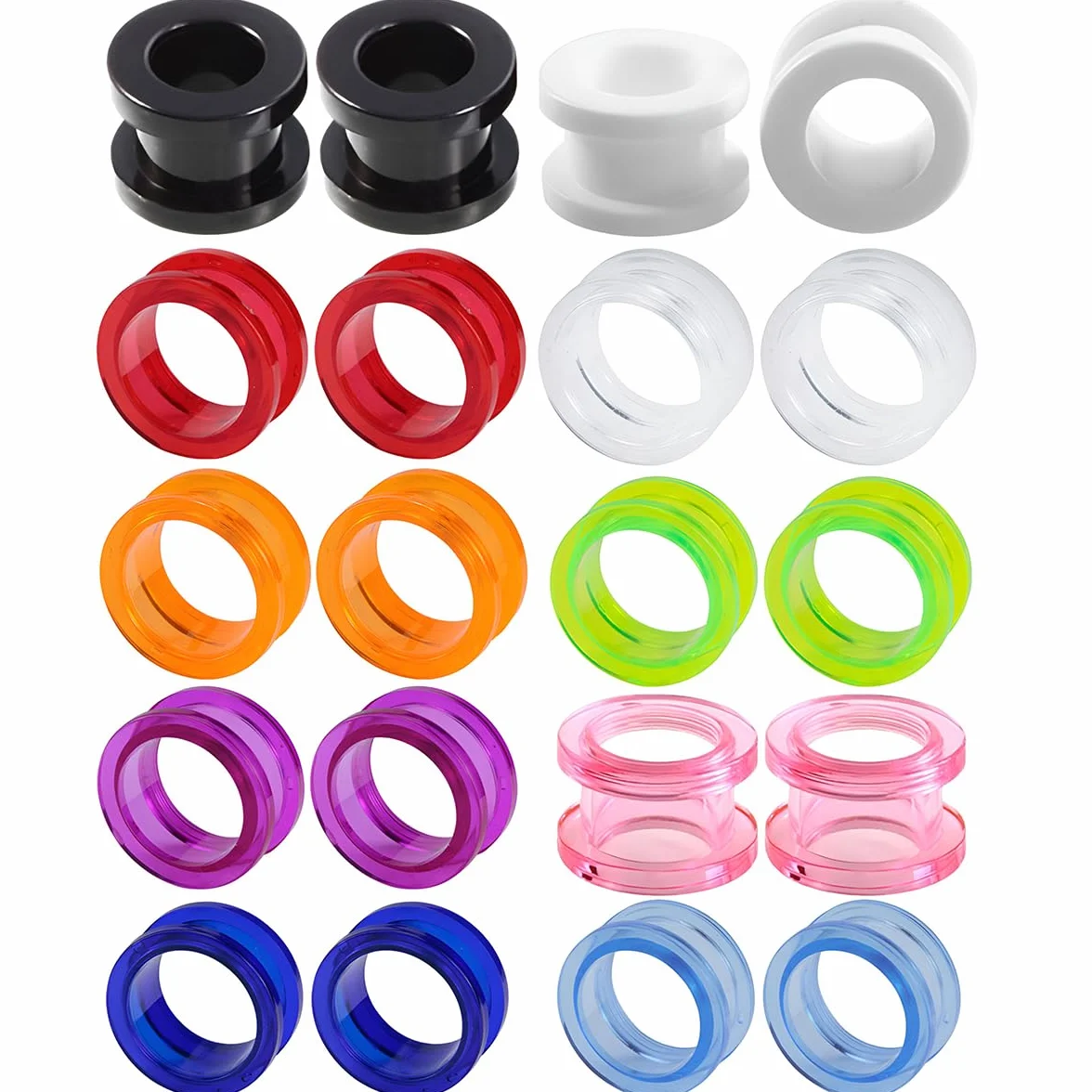 10 par 2 mm (12 G) mieszane kolory akrylowe tunele zatyczki zestaw uszu miernik uszy nosze zestaw kolczyki ustalający rozciąganie ekspander mężczyźni piercing biżuteria dla kobiet