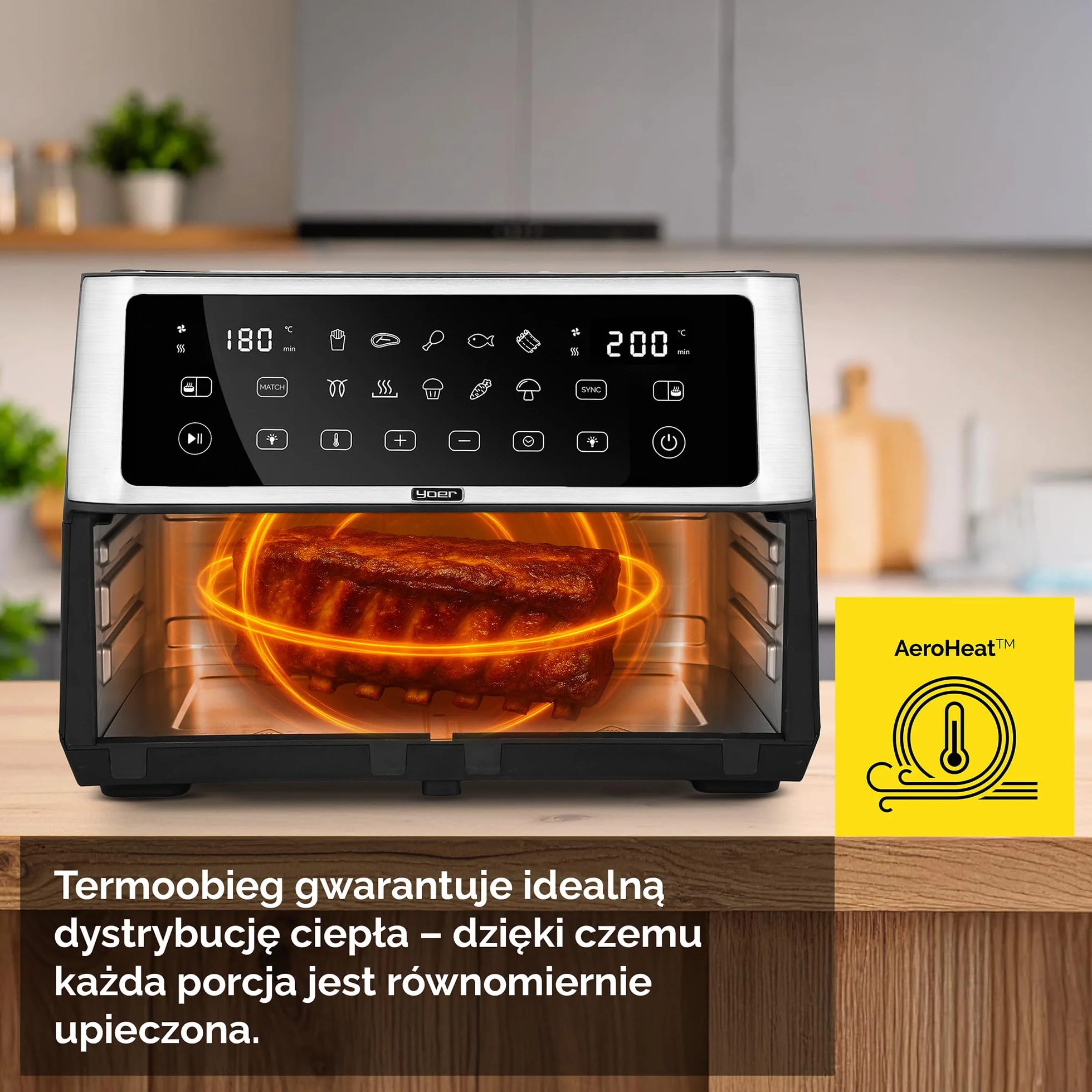 Yoer Frytkownica beztłuszczowa 10L, Airfryer, 6w1, 2850W, 2 niezależne komory, Nieprzywierająca powłoka, 10 automatycznych programów, Możliwość mycia misy w zmywarce, DualCrisp AF02BK, czarna