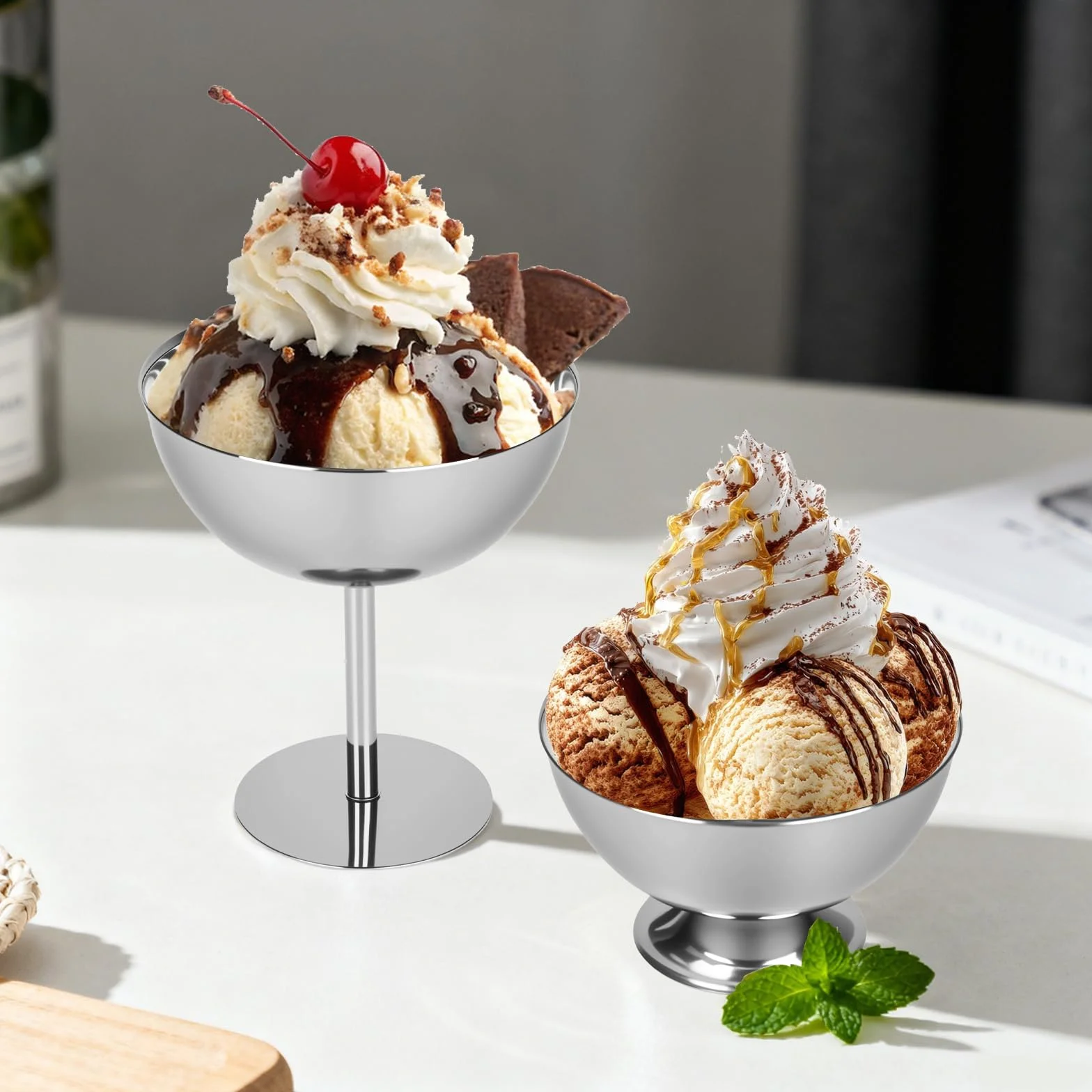 Stal nierdzewna miseczki na lody 200 ml 2 sztuki
