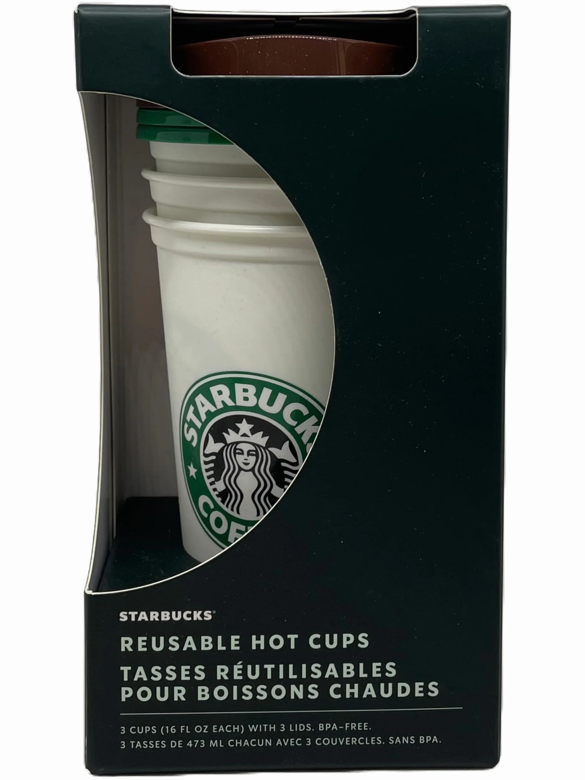 STARBUCKS Heritage Plastikowe kubki podróżne wielokrotnego użytku, limitowana edycja, zestaw 3 kubków, kubków, kubków, Grande Medium, 473 ml, gorące kubki