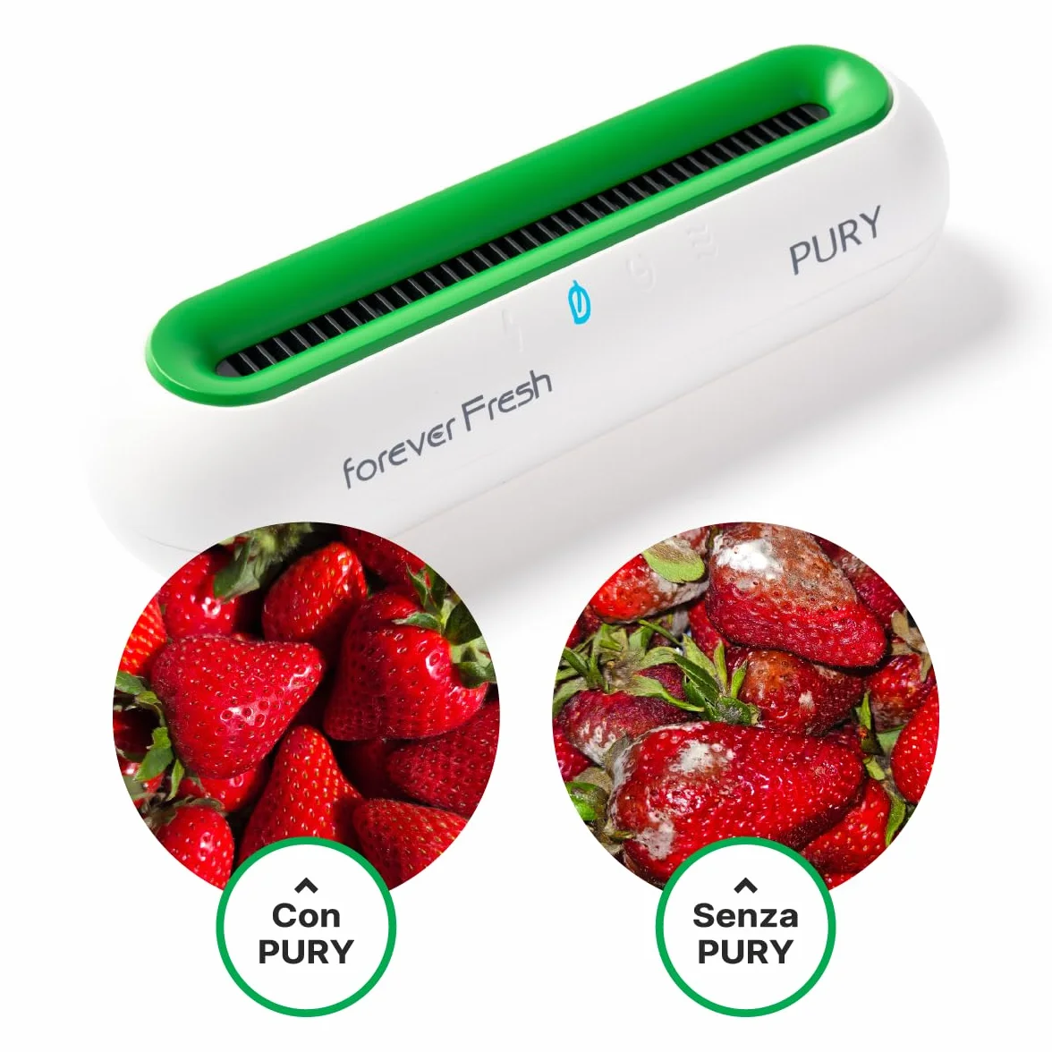 PURY Oczyszczacz do lodówki, eliminuje pleśń i bakterie. Generuje prawidłową i zmierzoną emisję ozonu (50 mg/h), zasięg do 45 gg. Forever Fresh 885C