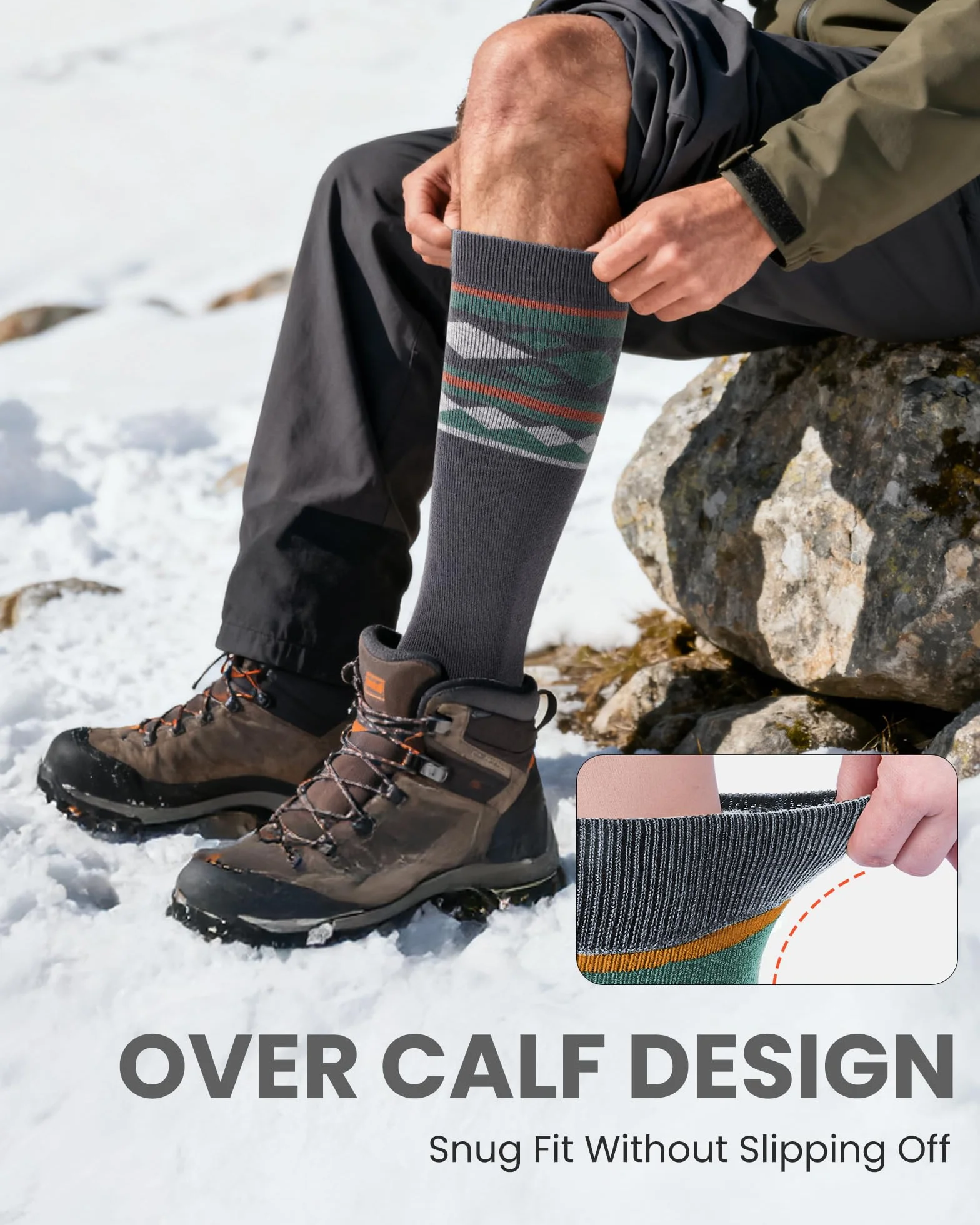 OutdoorMaster 2-pak skarpety narciarskie z wełny merynosów dla mężczyzn/kobiet (OTC) antypoślizgowe mankiety, skarpety termiczne na zimę, snowboard