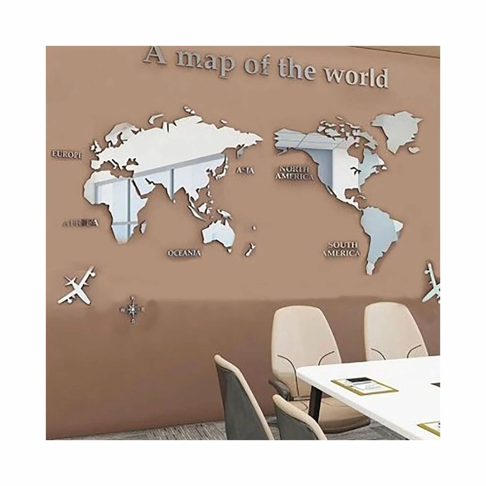 Pegatinas 3D Mapa del Mundo - Murales Decorativos de Pared para Oficina, Dormitorio, Sala - Calcomanía DIY Acrílica Negra 47,24 Pulgadas